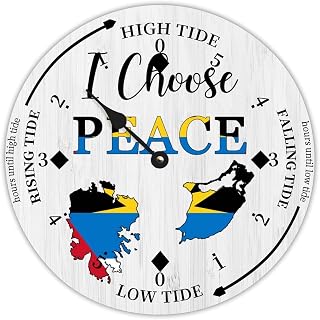 I Choose Peace Antigua and Barbuda Flag Wood Tidal Clock Ocean Time Maritime Coastal Beach High Tide Low Tide Clock Rustic Wooden Nautical Tide Movement Vintage Decor for Beach House Kitchen 15"