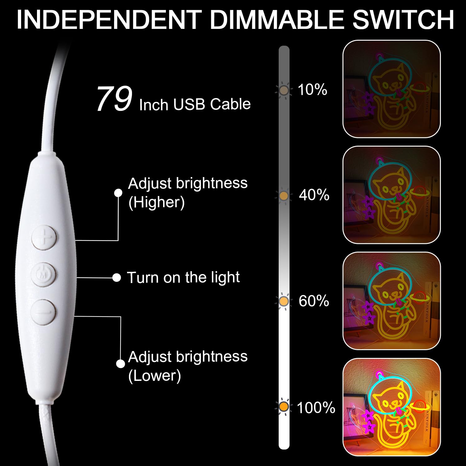 ineonlife Astronaut Milk Tea Cat Neon Sign for Wall Decor Dimmable Cat Neon Light Sign USB Port Led Sign for Milk Tea Shop Children's Room - Image 2