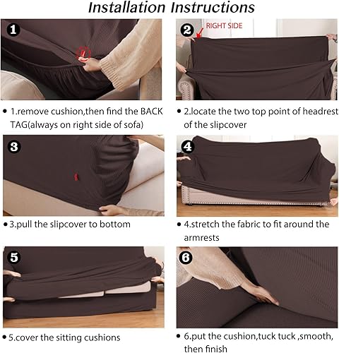 Vista 391 de Turquoize - Funda elástica para sofá de 2 piezas y 3 cojines, funda protectora lavable con elástico en la parte inferior, tela jacquard gruesa