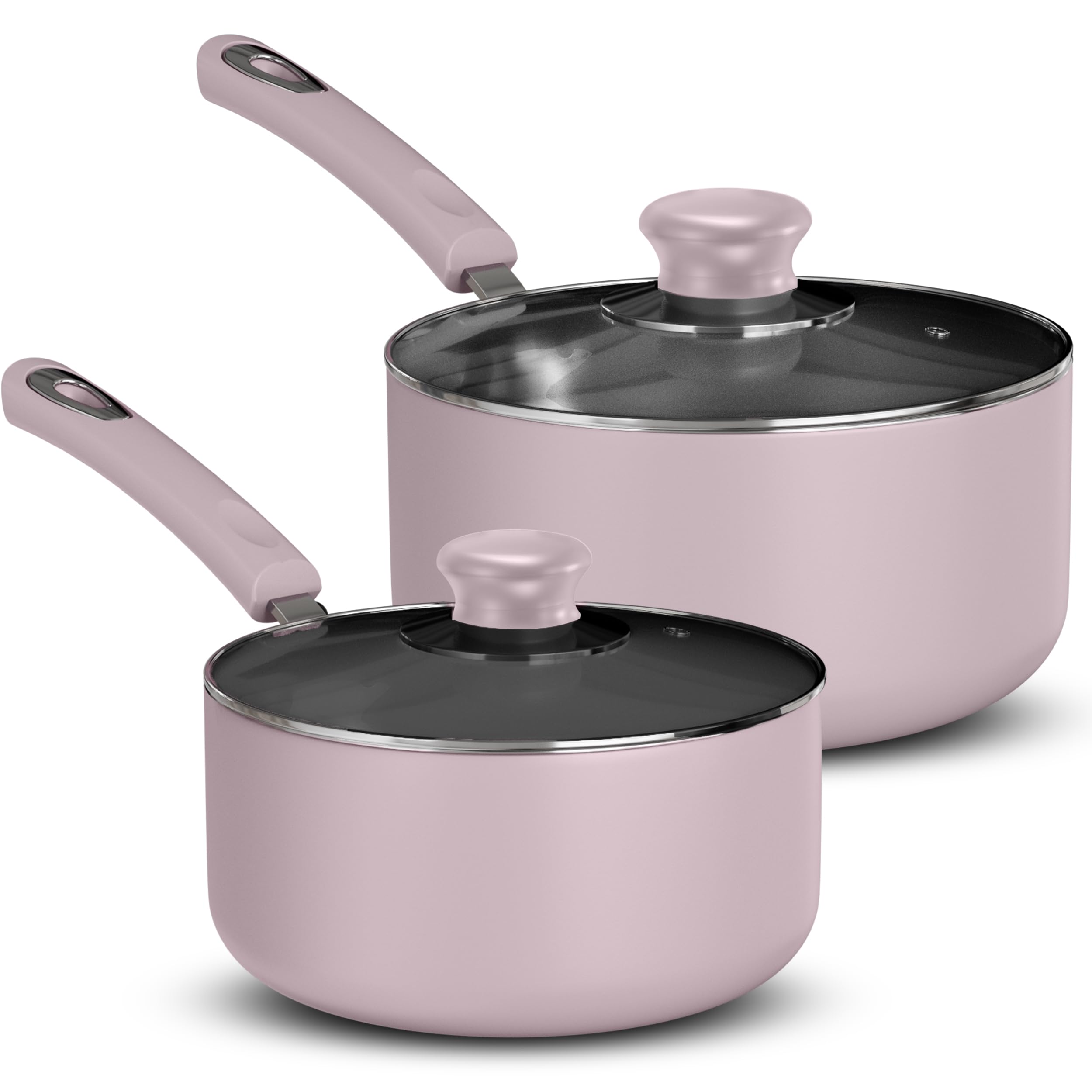 Utopia Kitchen Nonstick Stock Pot Saucepan Set with Lids, 1 Quart and 2 Quarts Multipurpose Stock Pots Set for Home, Kitchen or Restaurant, Purple & Black