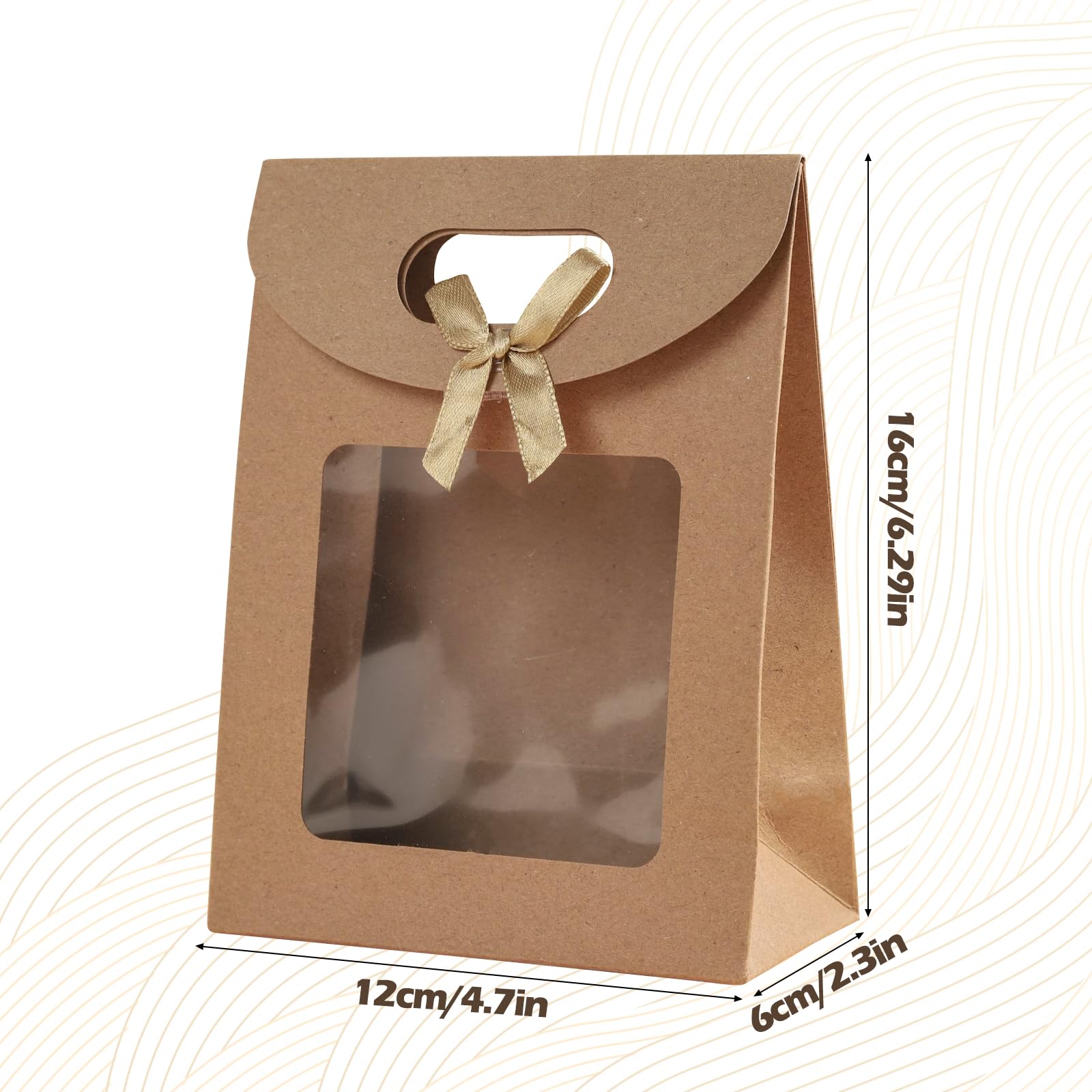 Liobelon Braune Geschenktüten Mit Fenster, 12 Stück, 16x12x6 Cm – Stand-up-Design Mit Griff