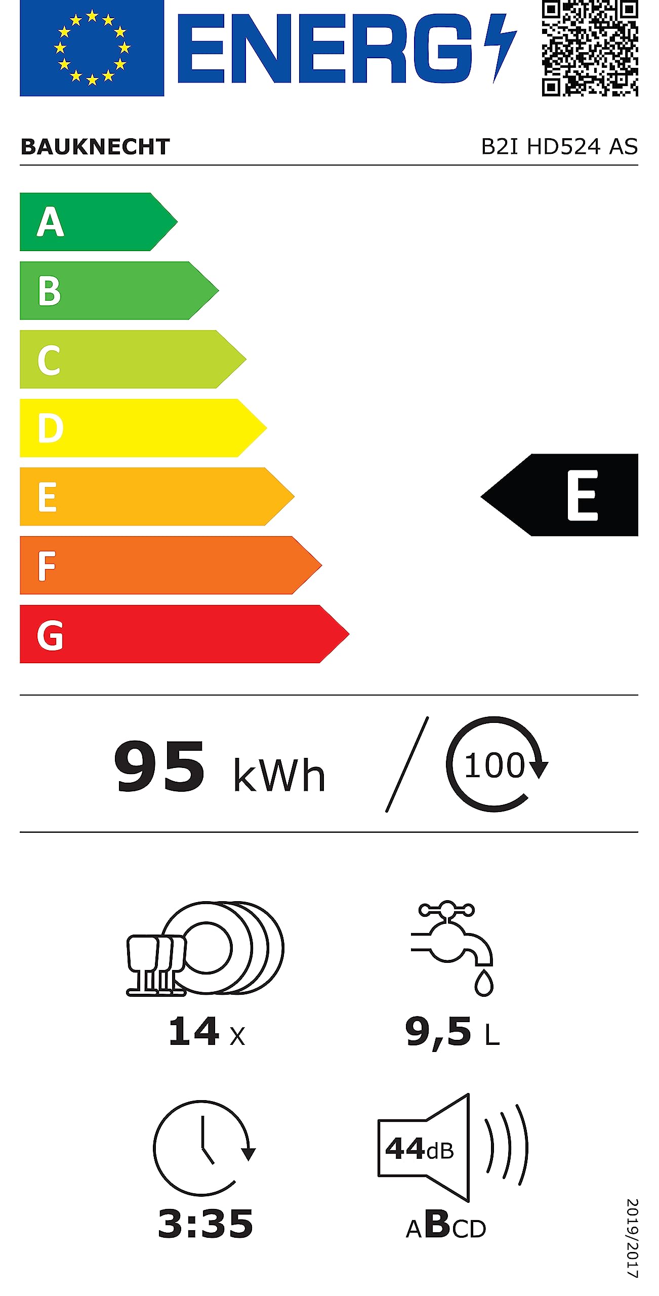 Bauknecht B2I HD524 AS Vollintegrierbarer Geschirrspüler 60 cm Edelstahl Hygiene-Programm Vollwasserschutz
