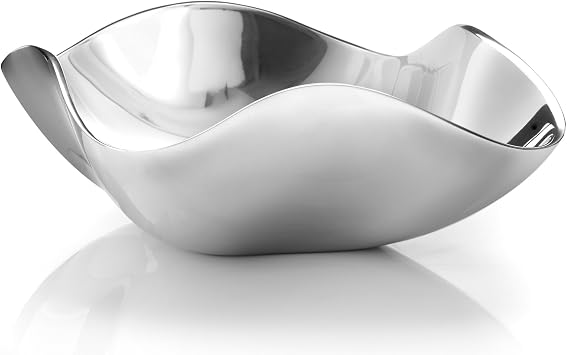 nambe Venus Serving Bowl | Chillable Salad Bowl | For Hot and Cold Foods, Salads, Soups, Fruit | Large 15" L x 11.75 | Gift Boxed | Made of Metal Alloy Silver