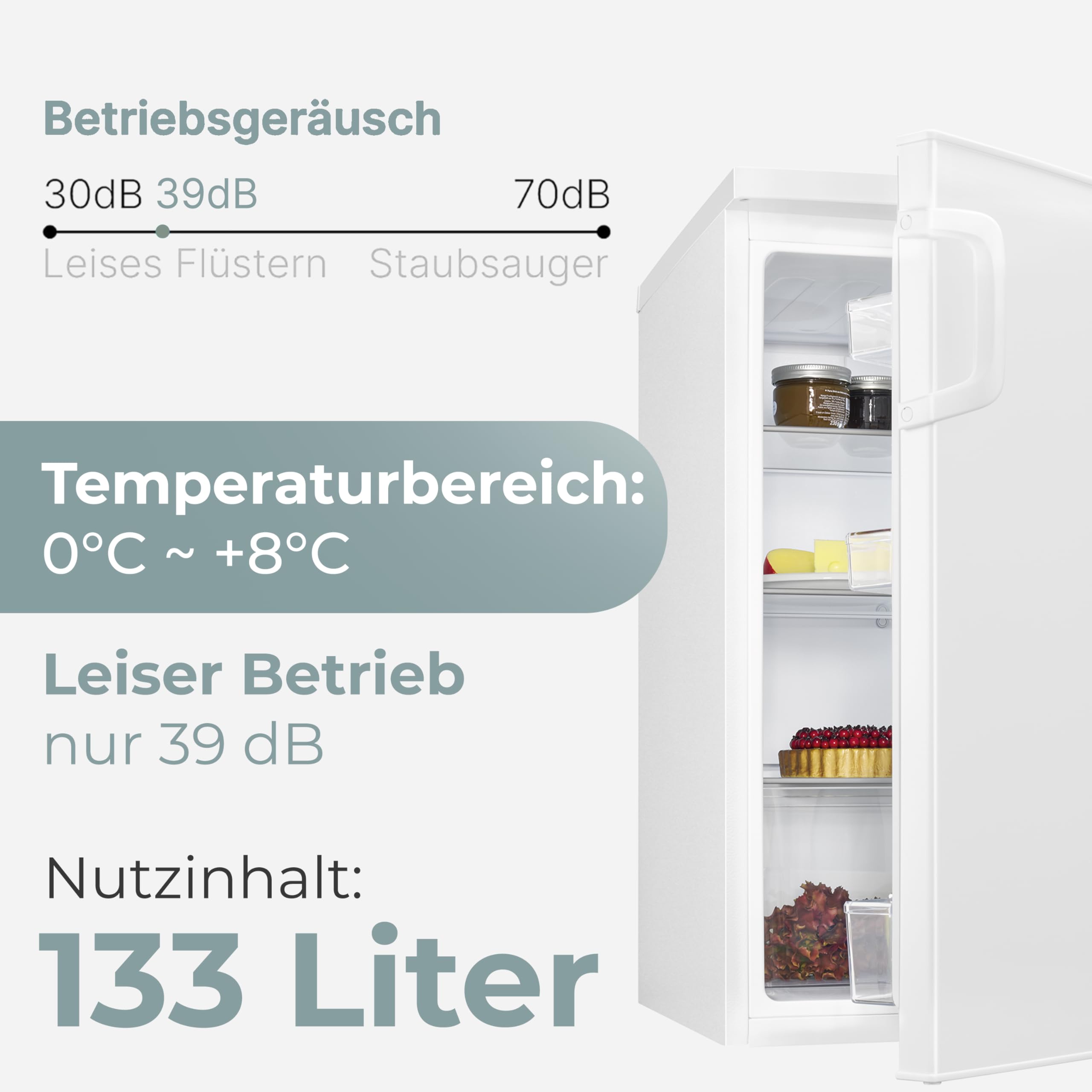 Clatronic Kühlschrank ohne Gefrierfach 84,5cm 133L Energieklasse D leise 39dB Türanschlag wechselbar VS 100 weiß