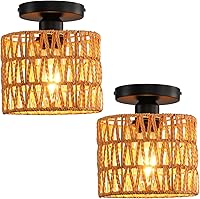 Vista 15 de Lámpara de Techo, Lámpara de Techo Empotrada de Ratán Tejida a Mano, Lámparas de Techo Estilo Granja con Montaje en Techo Boho para Pasillo