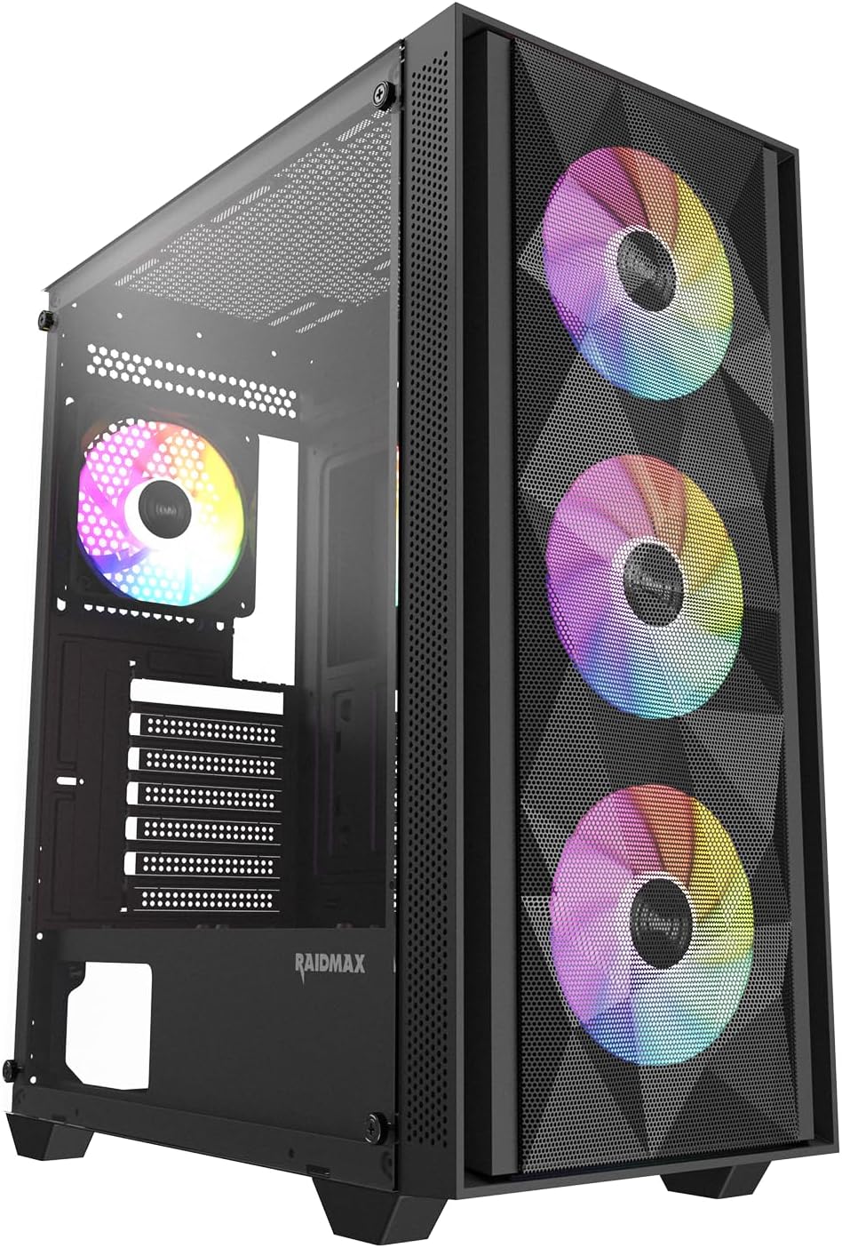RAIDMAX V217 ATX Mid Tower Mesh Gaming PC Case, High Airflow Front Panel Design, 4X 120mm ARGB Fans Pre-Installed, Tempered Glass Side Panel, Supports 305mm GPU / 240mm Radiator (Black)