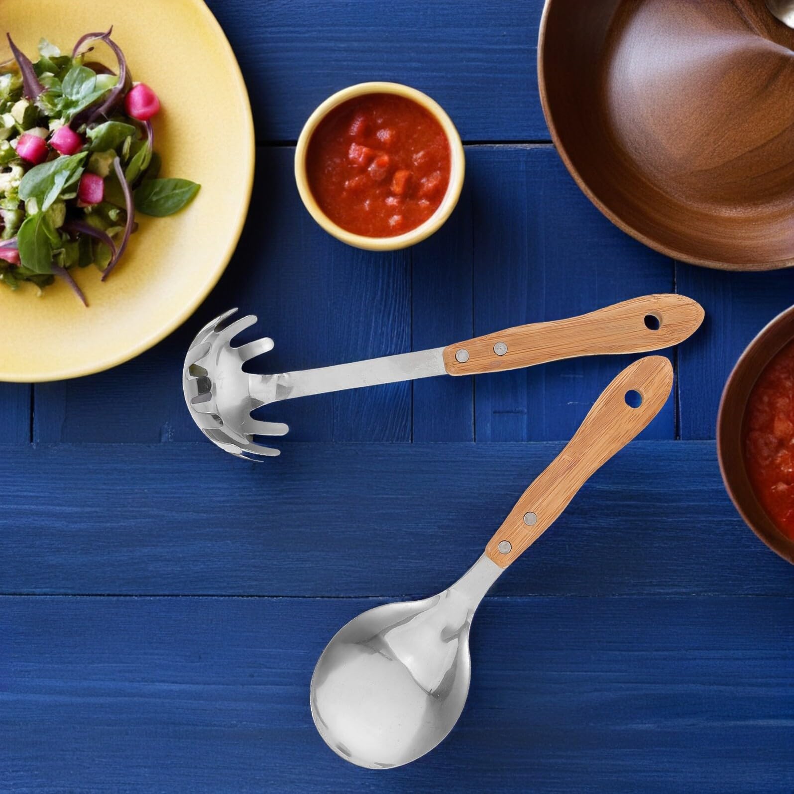 BESTYASH 5 Pezzi Utensili con in in Acciaio Resistenti al Calore Mestoli Lunghi e Insalata per Pentole Antiaderenti e Uso o