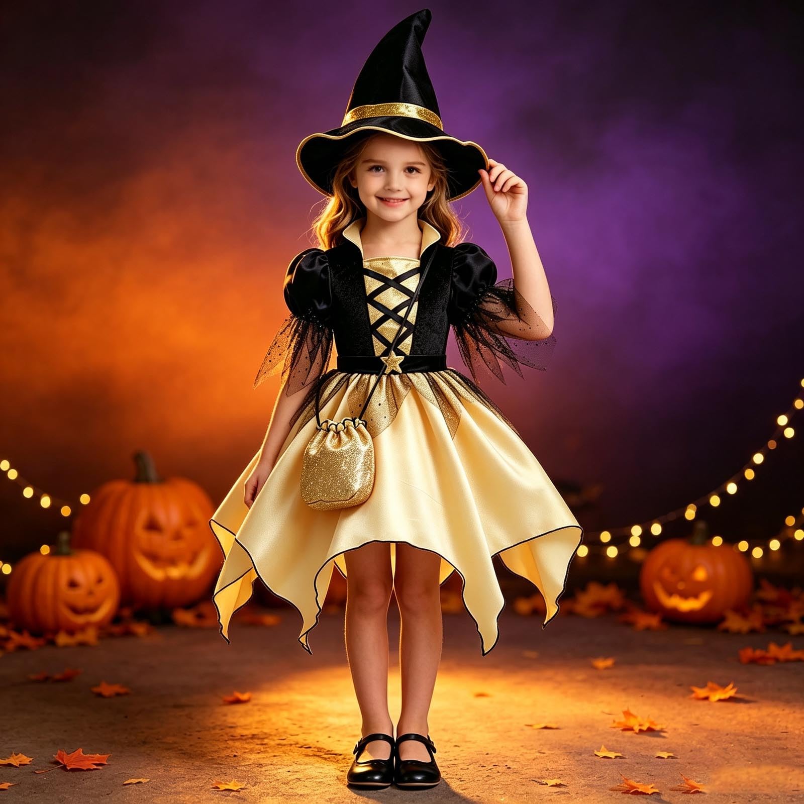 Halloween Kostüm Kinder Hexe Mädchen Kostüm Halloween Karneval Festzug Outfit Hexen Verkleidung Set Niedlichen Kleinkind Kleid Karneval Cosplay Kostüme Für Cosplay Party Für Kinder