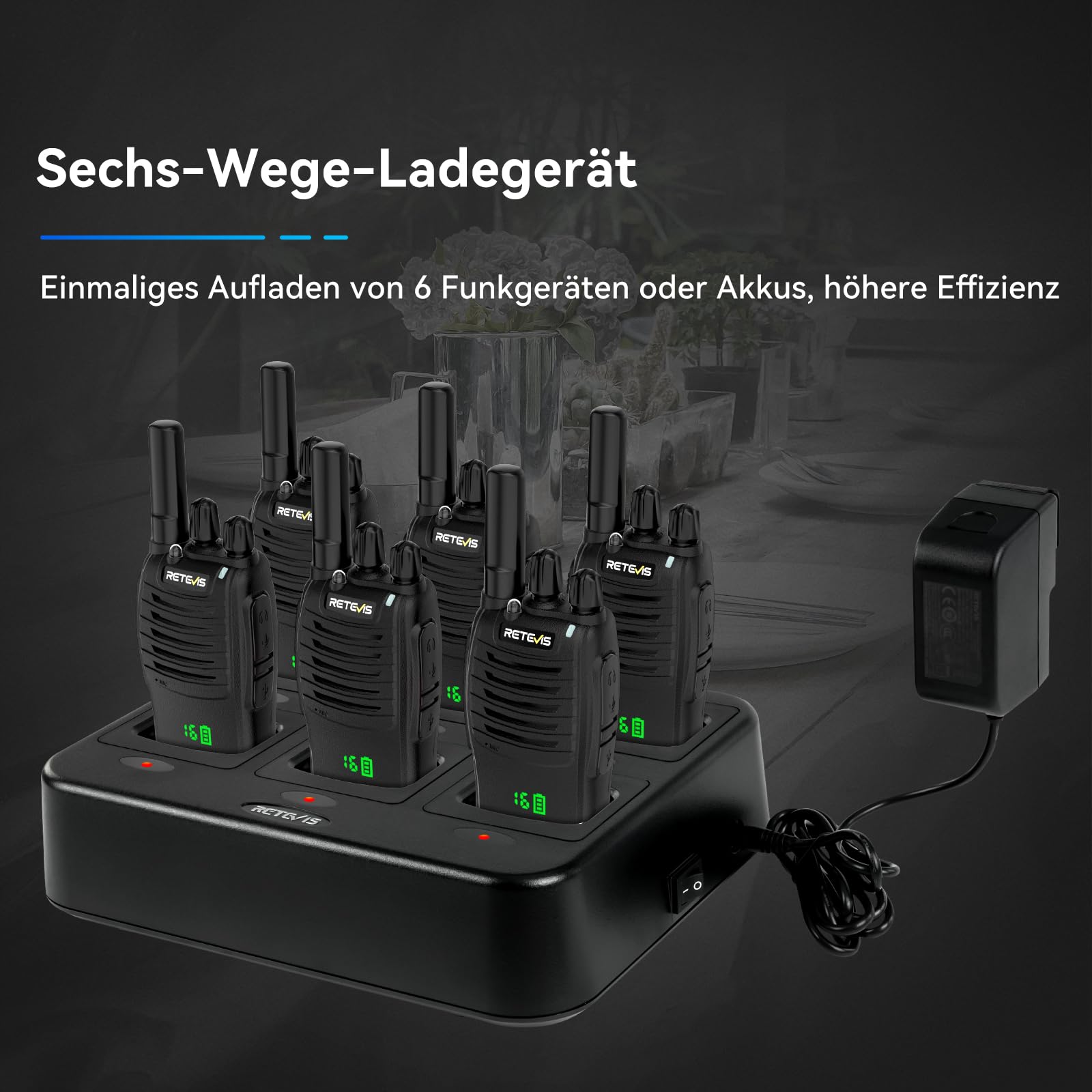 Retevis H777H Talkie Walkie Professionnel Rechargeable avec Écran et Chargeur 6 Emplacements, Noir, 6 Pièces