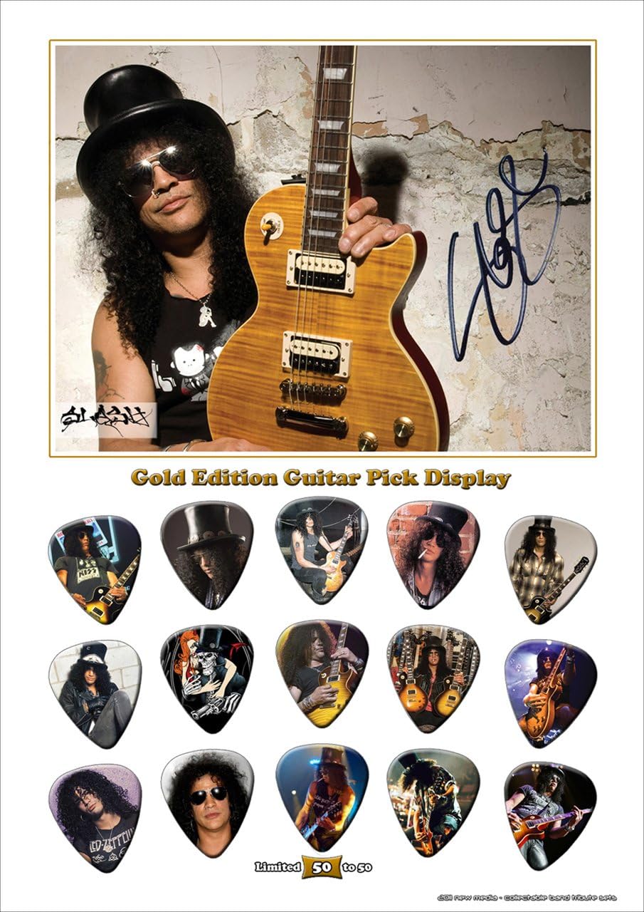 Printed Picks Company Slash New Gold Edition Guitar Pick Display with 15 Guitar Picks