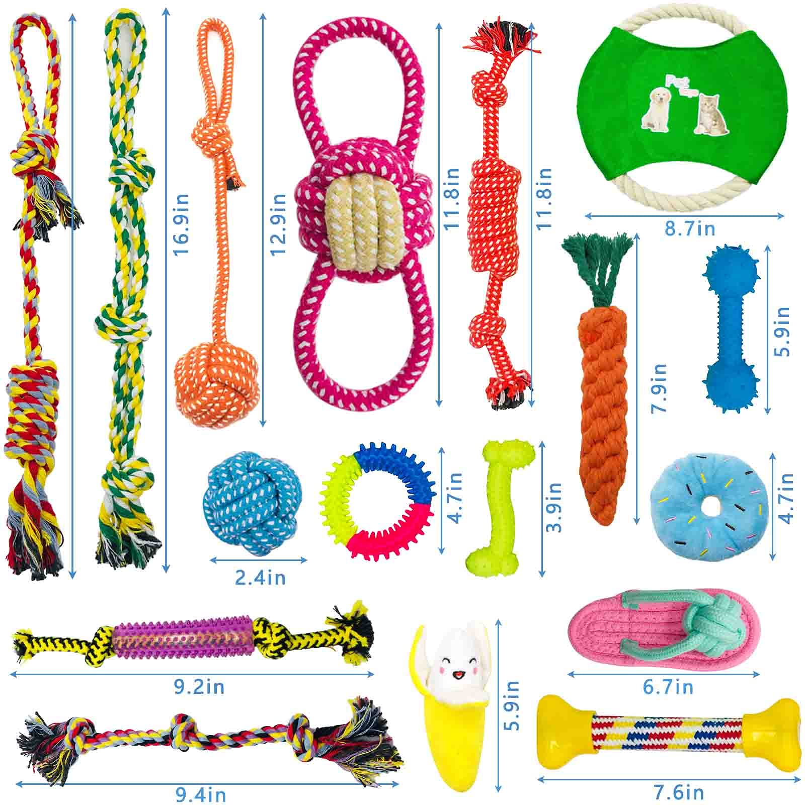 AMAYGA Set Giocattoli per Cani, 17 Pezzi, Corda, Resistenti Grandi, per Cucciolo