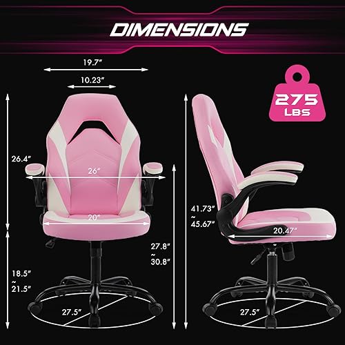 Miniatura 3 de Sweetcrispy - Silla de escritorio para juegos de computadora, ergonómica, ajustable y giratoria, de piel sintética, con reposabrazos abatibles, para