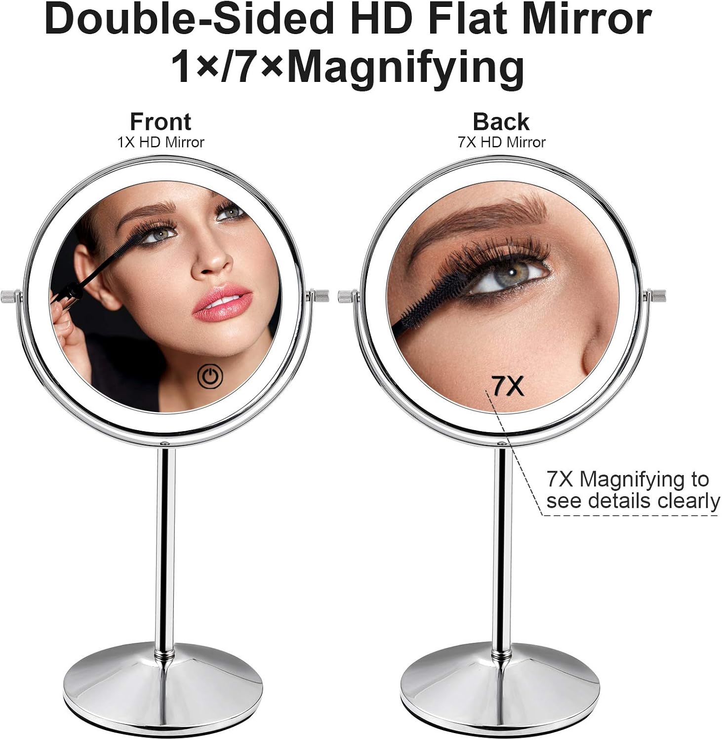Makeup Mirror Double-Sided 1X 7X Magnified Vanity Mirror with LED Light USB Rechargeable Touch Screen 3 Colors Brightness Adjustable 360° Rotation for Dressing Table, Bathroom, Bedroom image 3