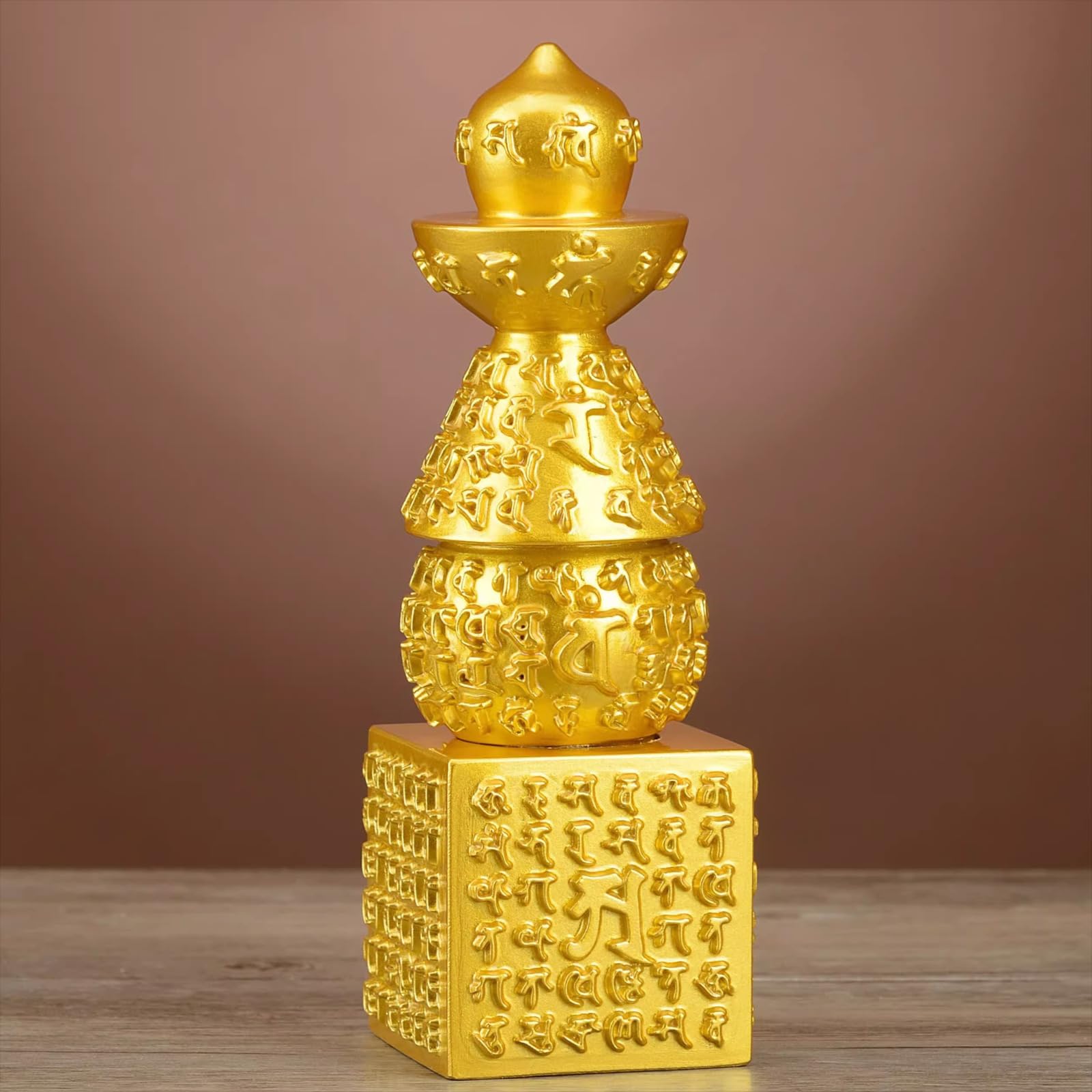 Stupa de reliques en cuivre 19cm objet bouddhiste et tour rituelle tibétaine