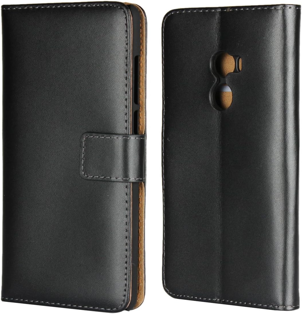 Copmob Xiaomi Mi Mix 2 Leather Case,Xiaomi Mi Mix 2 Flip Case, Genuine Leather Case Cover Pouch Wallet Case with [Card Slots/Card Holder] [Magnetic Closure] Kickstand Function Book Cover - Black