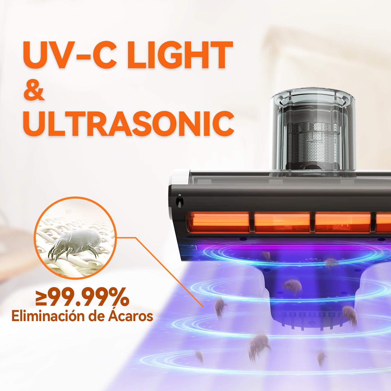 Dibea Aspirapolvere a mano per materassi, 18 kpa aspirapolvere acari per materassi, 450 W, sensore acari della polvere, indicatore LED, 60 ℃ vento caldo, ultrasonico, rimuove 99,99% cimici, batteri