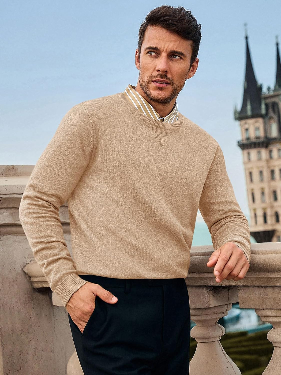 Runcati Mens Crewneck Sweaters Casual Knit Lightweight Dress Sweater Long Sleeve Slim Fit Fall Winter Pullover - Image 2