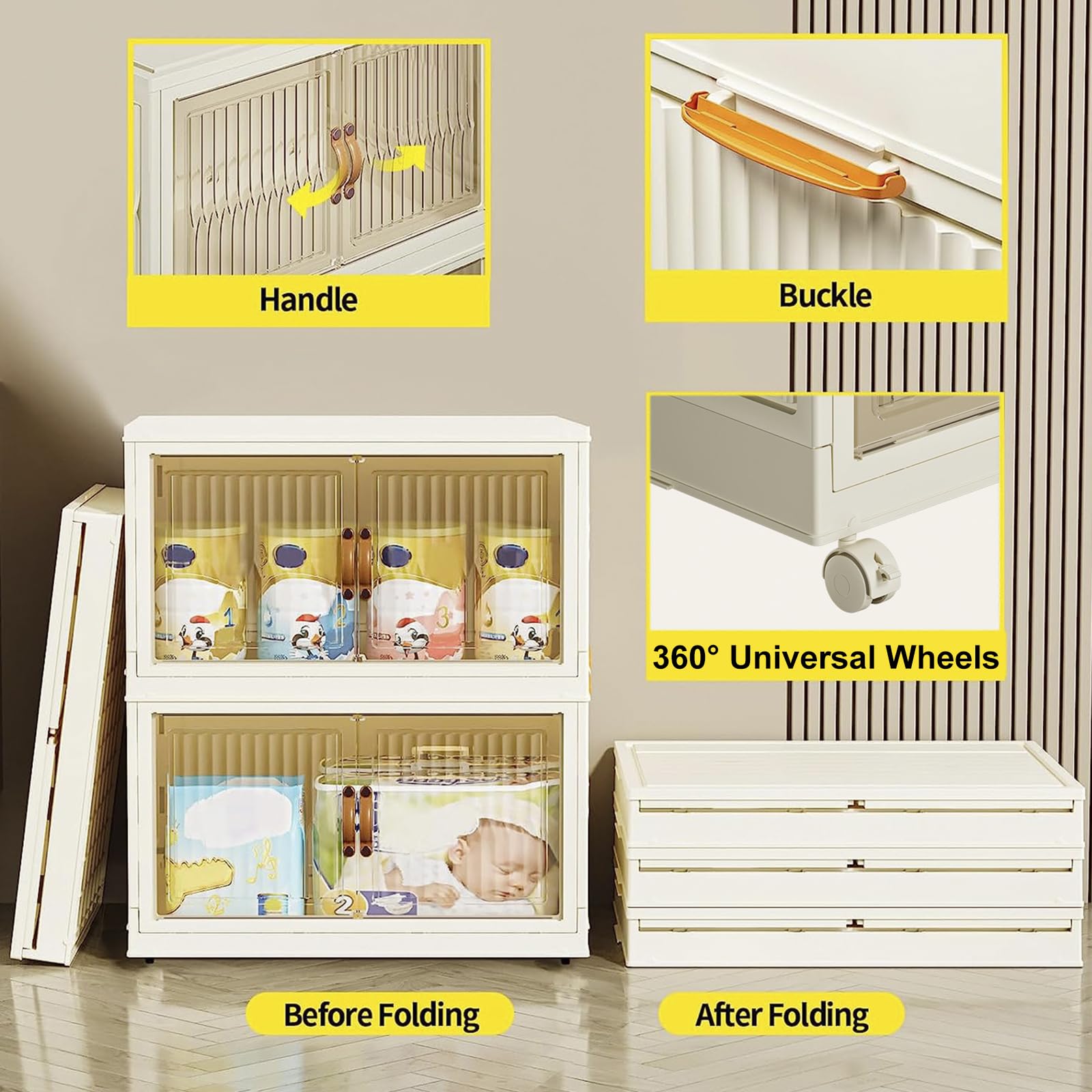 Zusammenklappbare Kunststoff-Aufbewahrungsbehälter mit Deckel, 84 Qt/92,7 l, stapelbare Küchenschrank-Organizer und Aufbewahrung, multifunktionale Aufbewahrungsbehälter mit Rollen