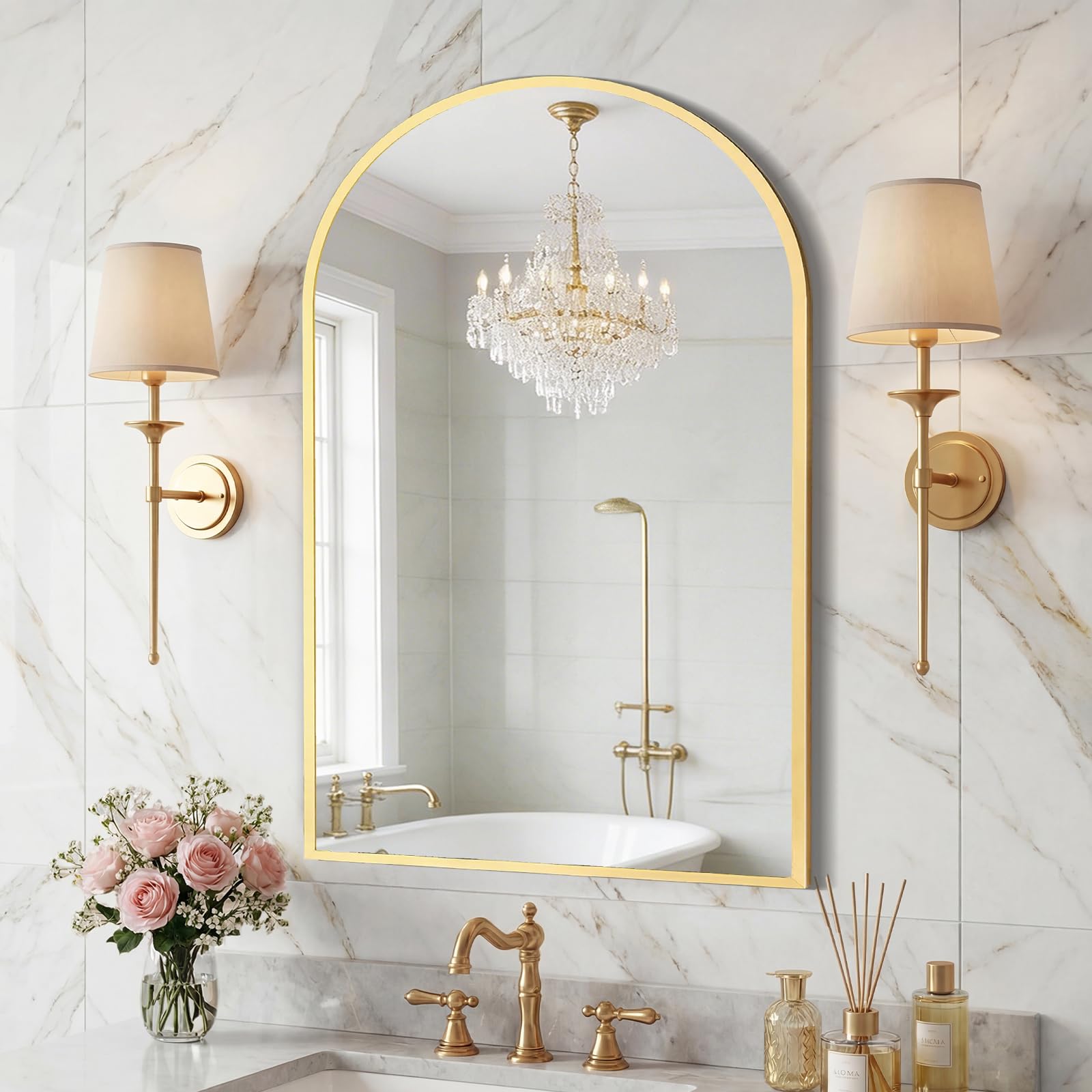 Sweetcrispy 22"x30" Arched Bathroom Mirror, Bathroom Mirrors for Over Sink