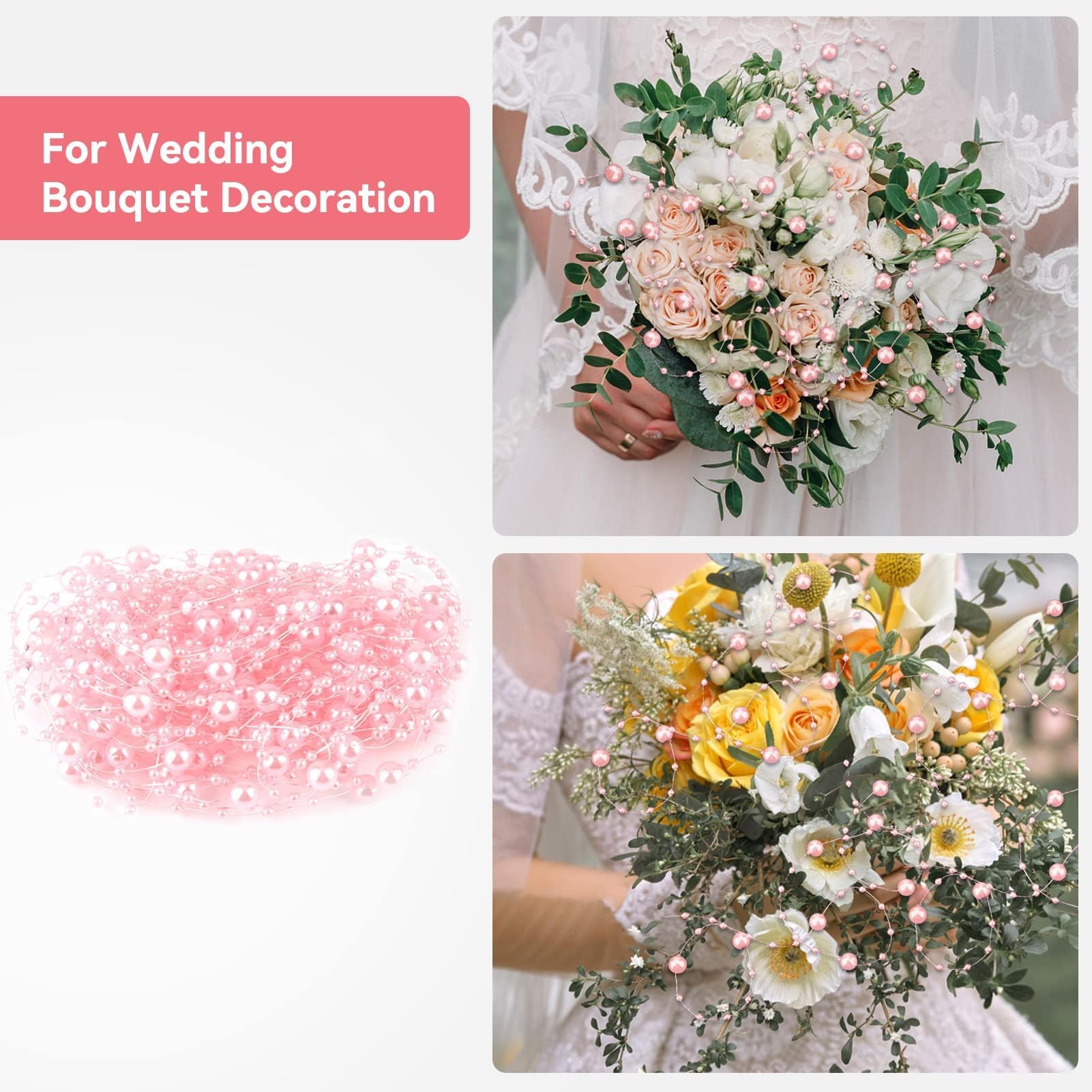 Ghirlanda Di Perle Artificiali 10 Metri - Decorazione Rosa Per Tende, Albero Di Natale E Feste | Filo Di Perle Flessibile - Foto 4