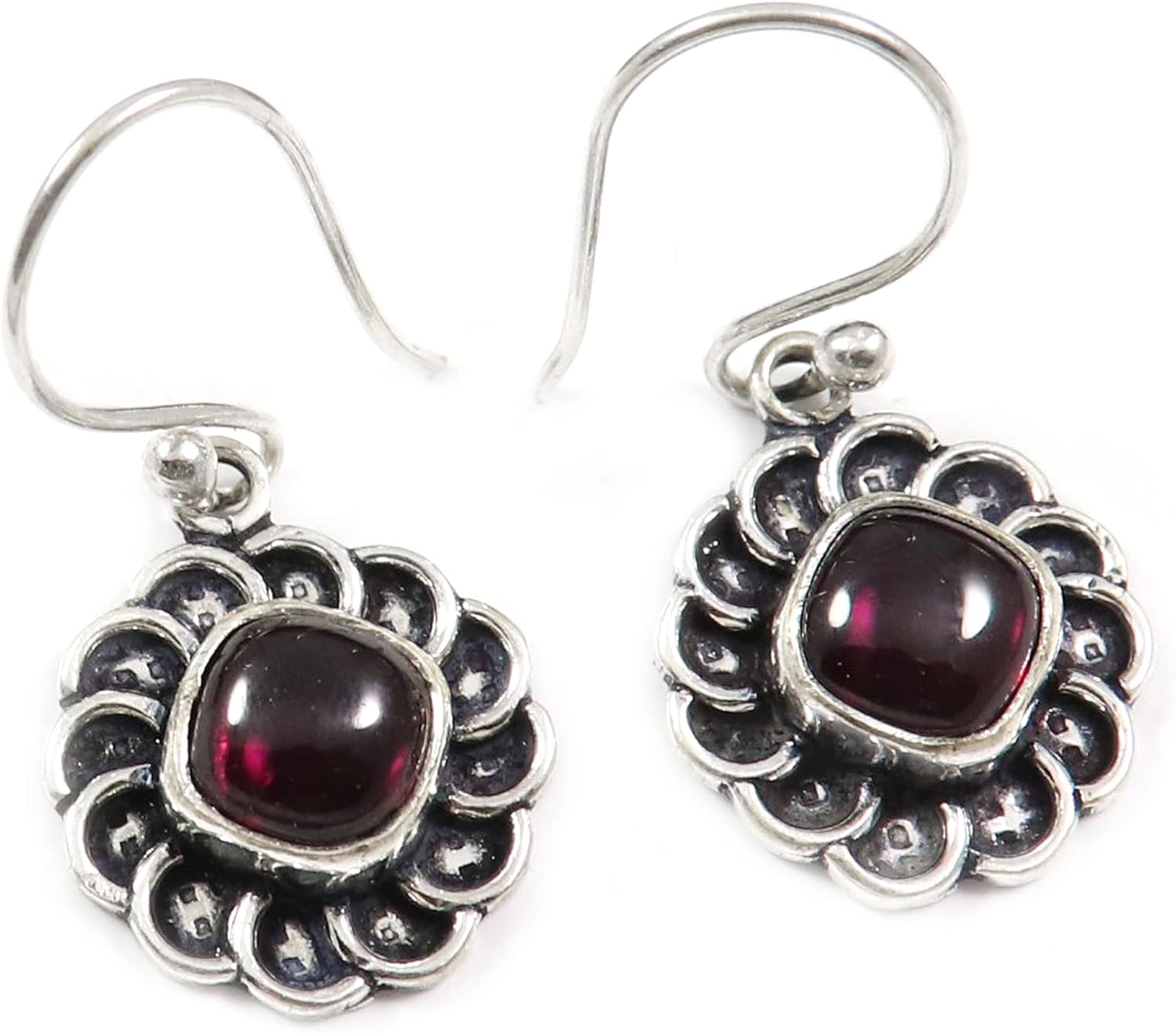Turquoise Lab-Created Blue Sunstone Lab-Created Garnet Gemstone 925 Sterling Silver Drop/DangleEarring Handmade Jewelry Goyal Exports SEG183