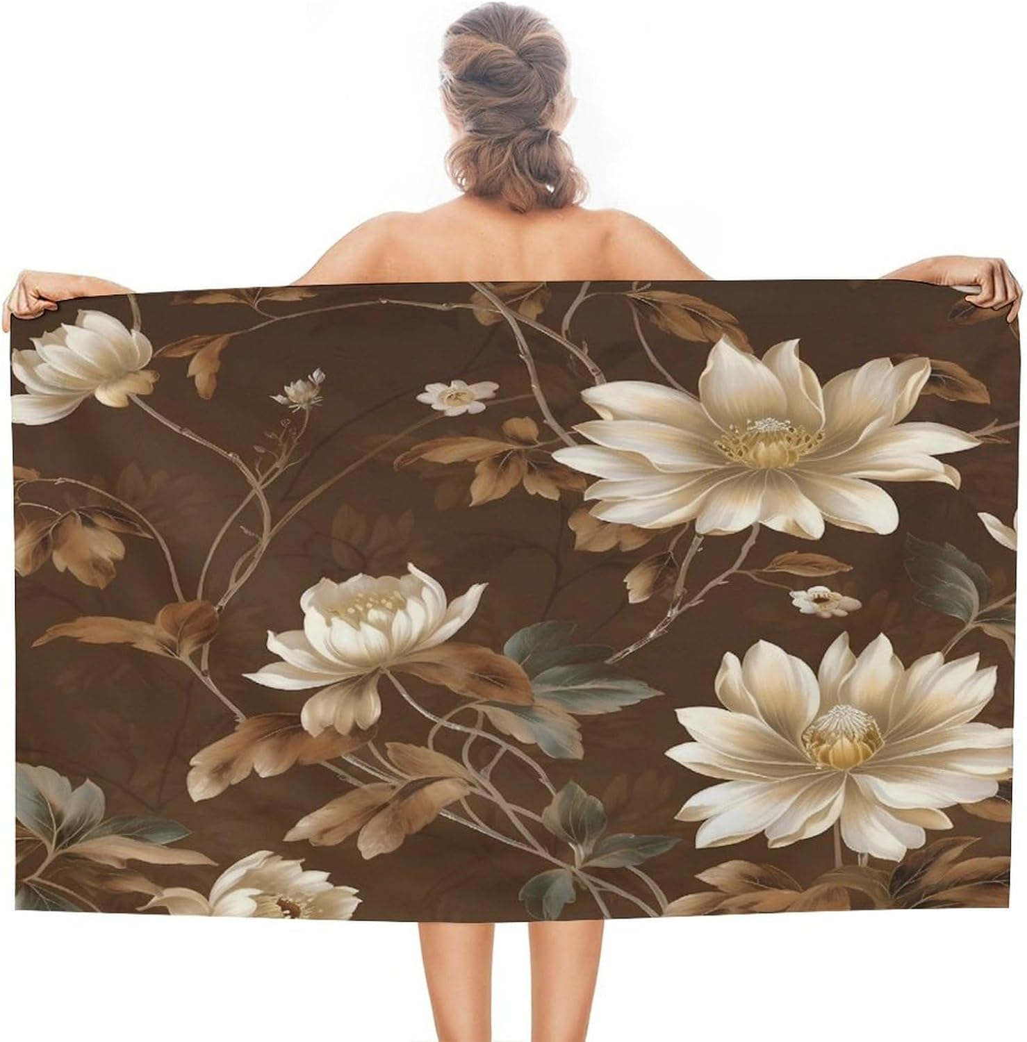 Swimming Towel, Flowers on Brown Background Printed Fashion Towel,Portable Towel,Durable Towel