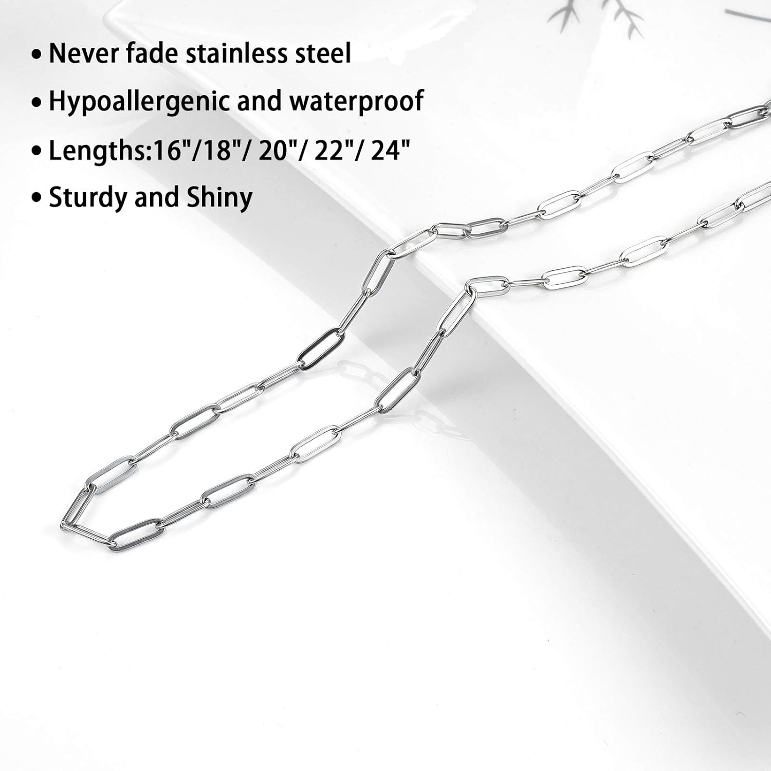 Stainless Steel Dainty Paperclip Link Chain Necklace for Women with Extension - Silver and Gold Color - Image 4