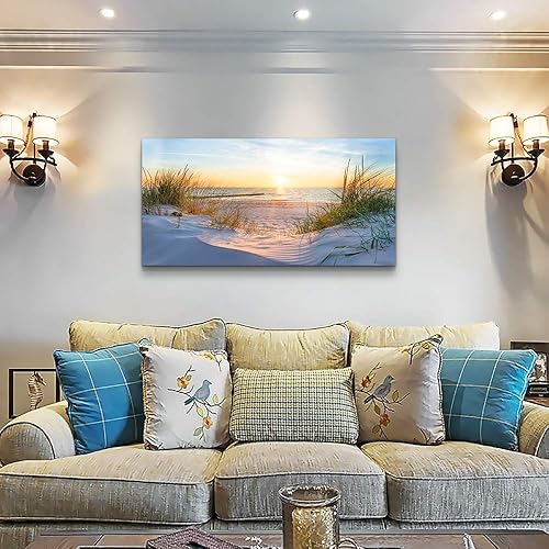 Miniatura 9 de Arte de pared para sala de estar póster con impresión decorativa pintura de paisaje de playa, sol, hierba y océano decoración de habitación, cuarto