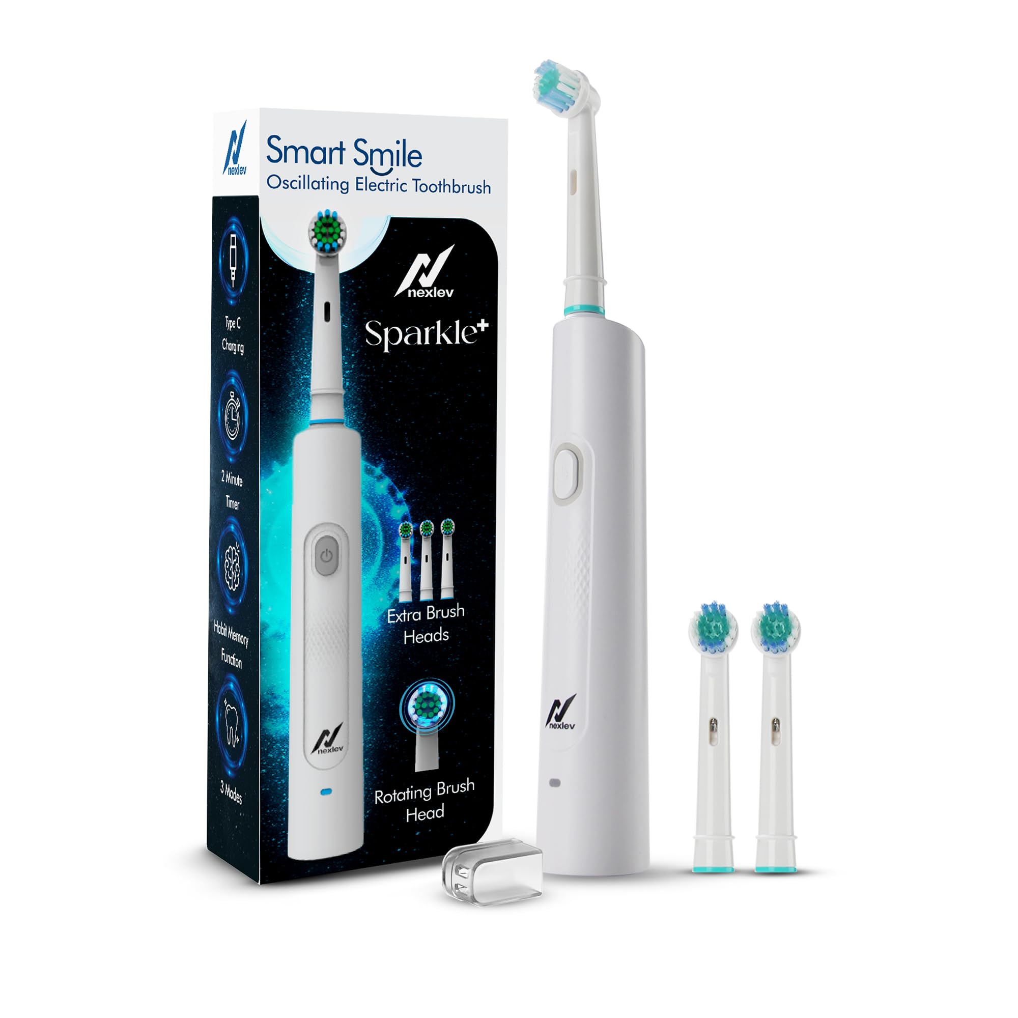 Nexlev Oscillating Electric Toothbrush | 8000 rotations/min | USB Type C Charging|3 modes| 2 Minute Timer |Quad Change Reminder| IPX7 Waterproof | For adults| 1 year warranty| |Sparkle Pro (ETR-06) (B0D9KCNVNM) Amazon Price History, Amazon Price Tracker