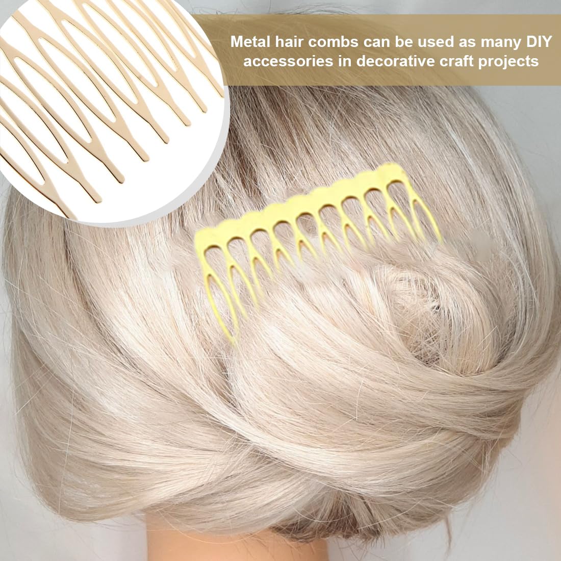 20 Pezzi Pettini Laterali in Metallo 10 & 8 Denti, pettinini per Velo, Lato per Capelli per Capelli da Donna Francese con Denti per Accessori per Capelli con Clip per Chignon Argentato & Oro