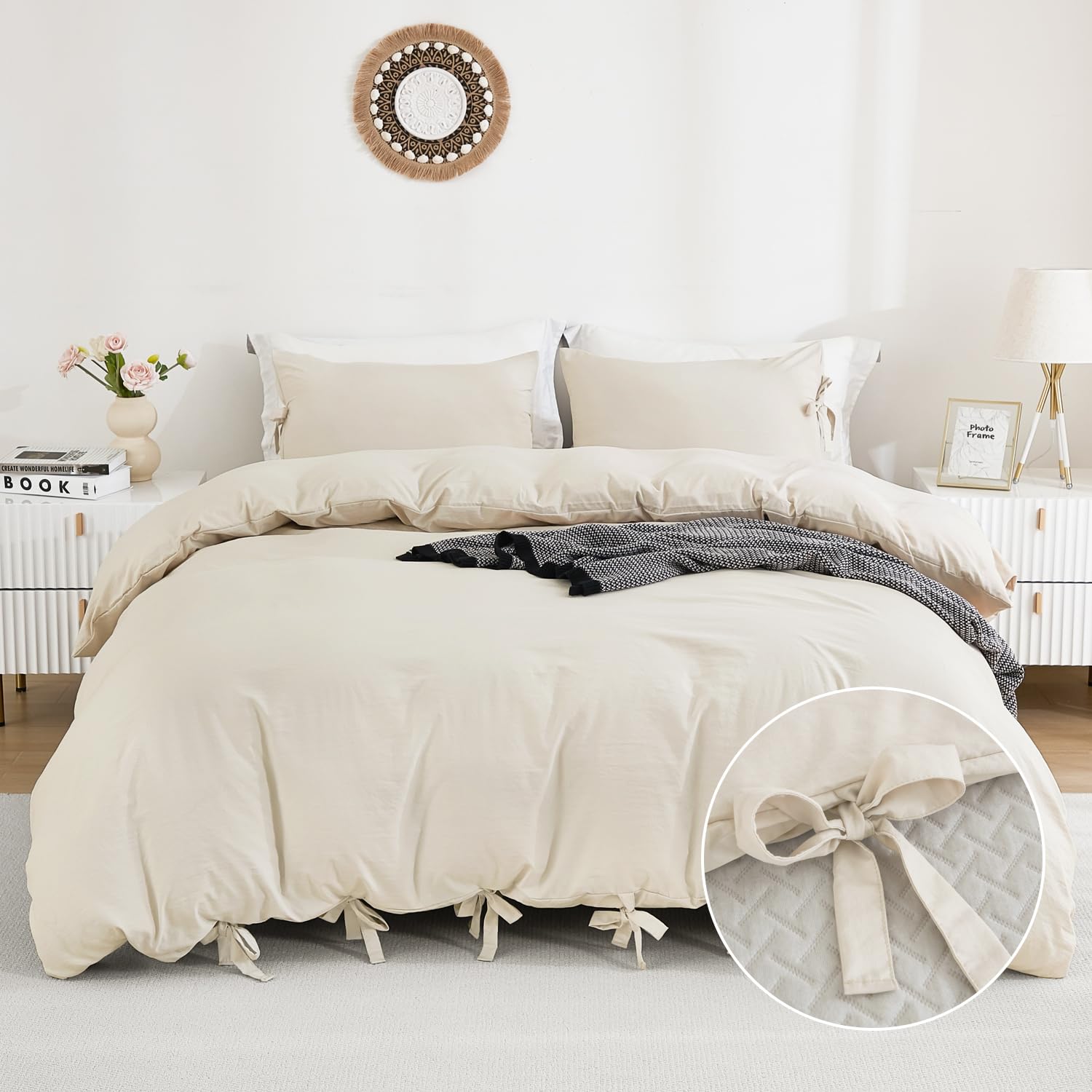 Photo 1 of annadaif Beige Duvet Cover Full Size, 3 Pieces Duvet Cover Set