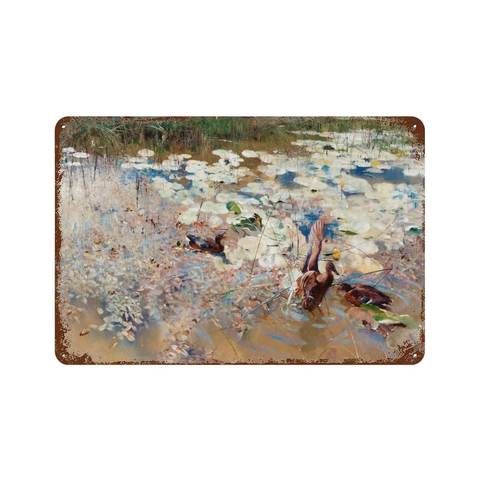 xiaoxiaoshen Duck Wall Art, Vintage, Ducks in Lily Pond Wall Decor Art Metal Tin Poster Modern Home Decor Art Home Bar Shop Decorations Vintage Sign 20x30cm