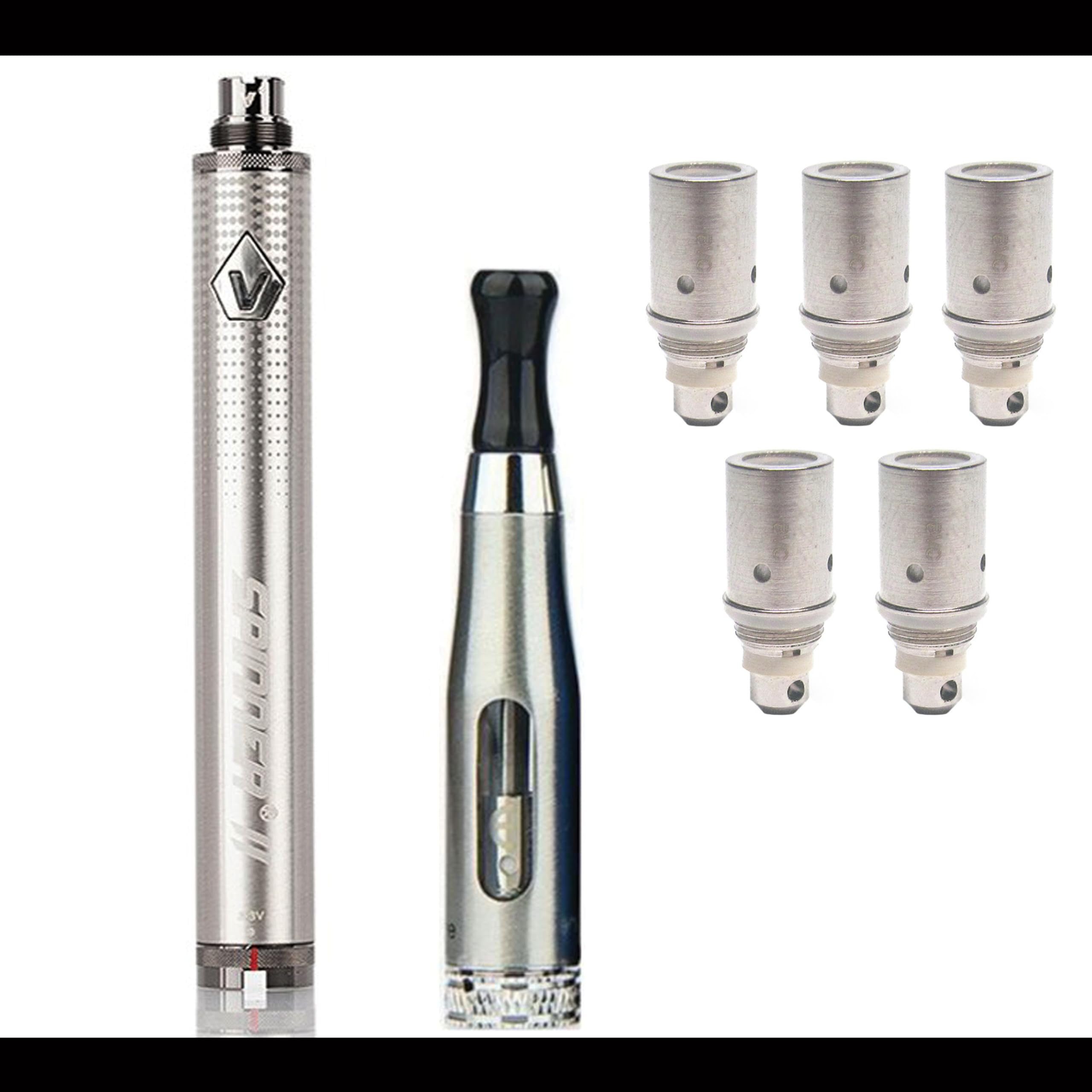 Pack Batterie Vapros Spinner 2 avec clearomiseur CE5-s BVC et 5 résistances  compatibles Aspire | Dernière version | couleur INOX