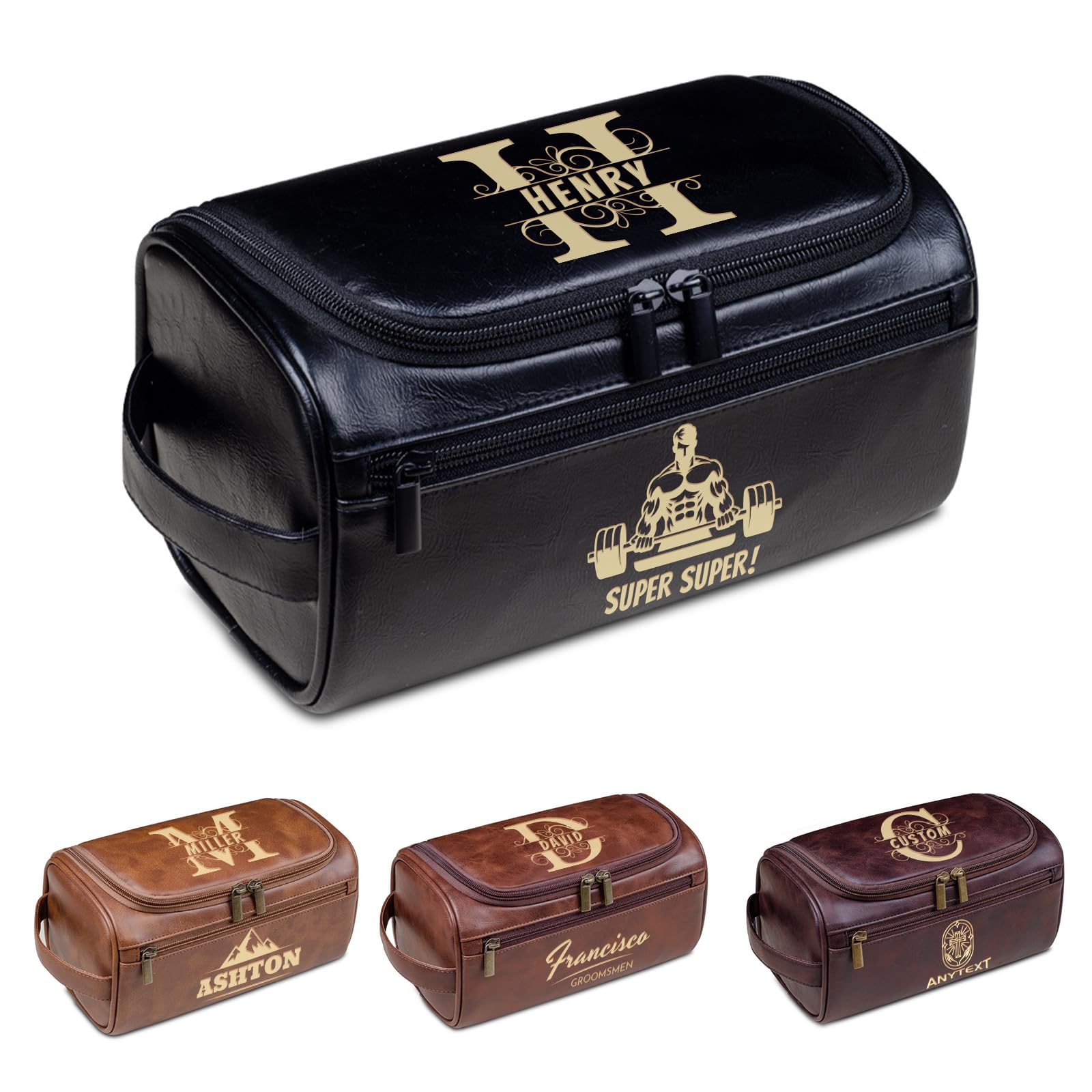 HDSD Custom PU Leather Toiletry Bag for Men Women Personalized Travel Hanging Toiletry Bag Travel Organizer Cosmetic Bag Groomsmen Gifts