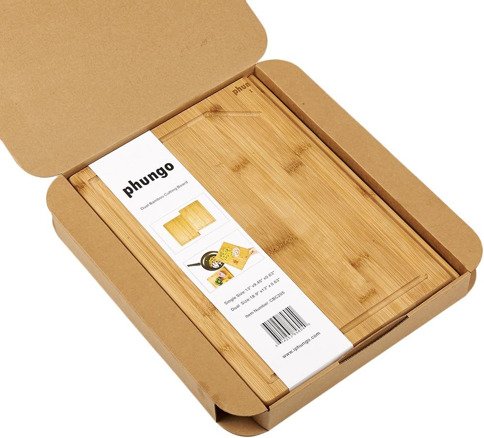 Dual Combo ORGANIC Bamboo Wood Cutting & Kitchen Chopping Board with Groove |18.5"×13"x0.63"| 2 PIECE, EXTRA LARGE, THICK & ECO FRIENDLY | Perfect Gift for Wedding and Housewarming