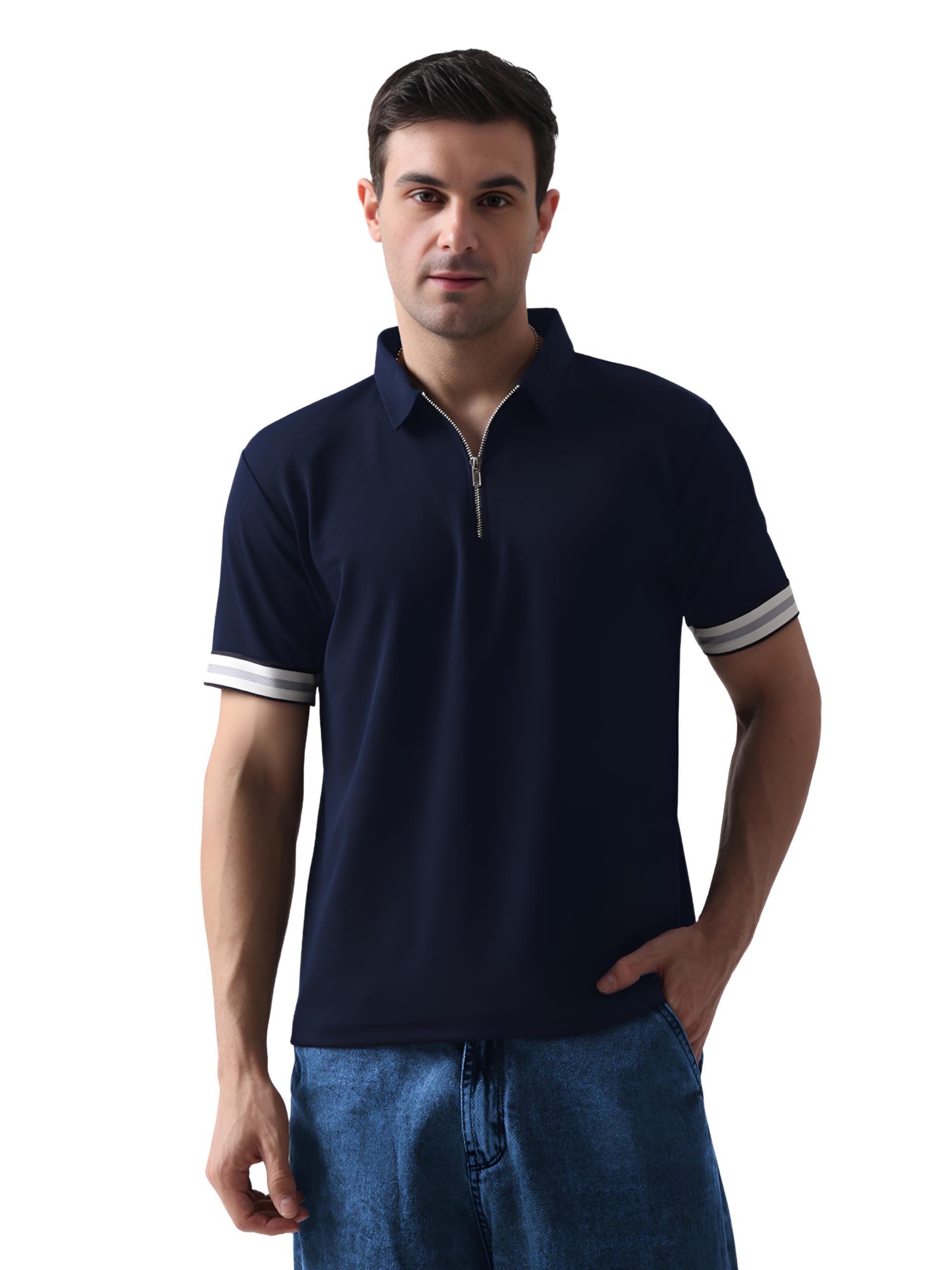leriya fashion T Shirt for Men | Polo T-Shirt for Man | Men’s Half Zip Polo | Lightweight Breathable Summer Wear | Textured Knit Casual Stylish Tee | Short Sleeve Smart Casual Top for Man-picture-36