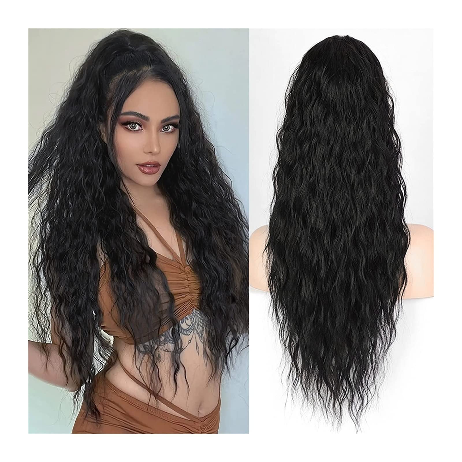 Cola de caballo Extensiones de cola caballo onduladas largas sintéticas Cordón Cabello multicapa 26 pulgadas Clip suave natural en postizos for mujeres Uso diario(Zwart)