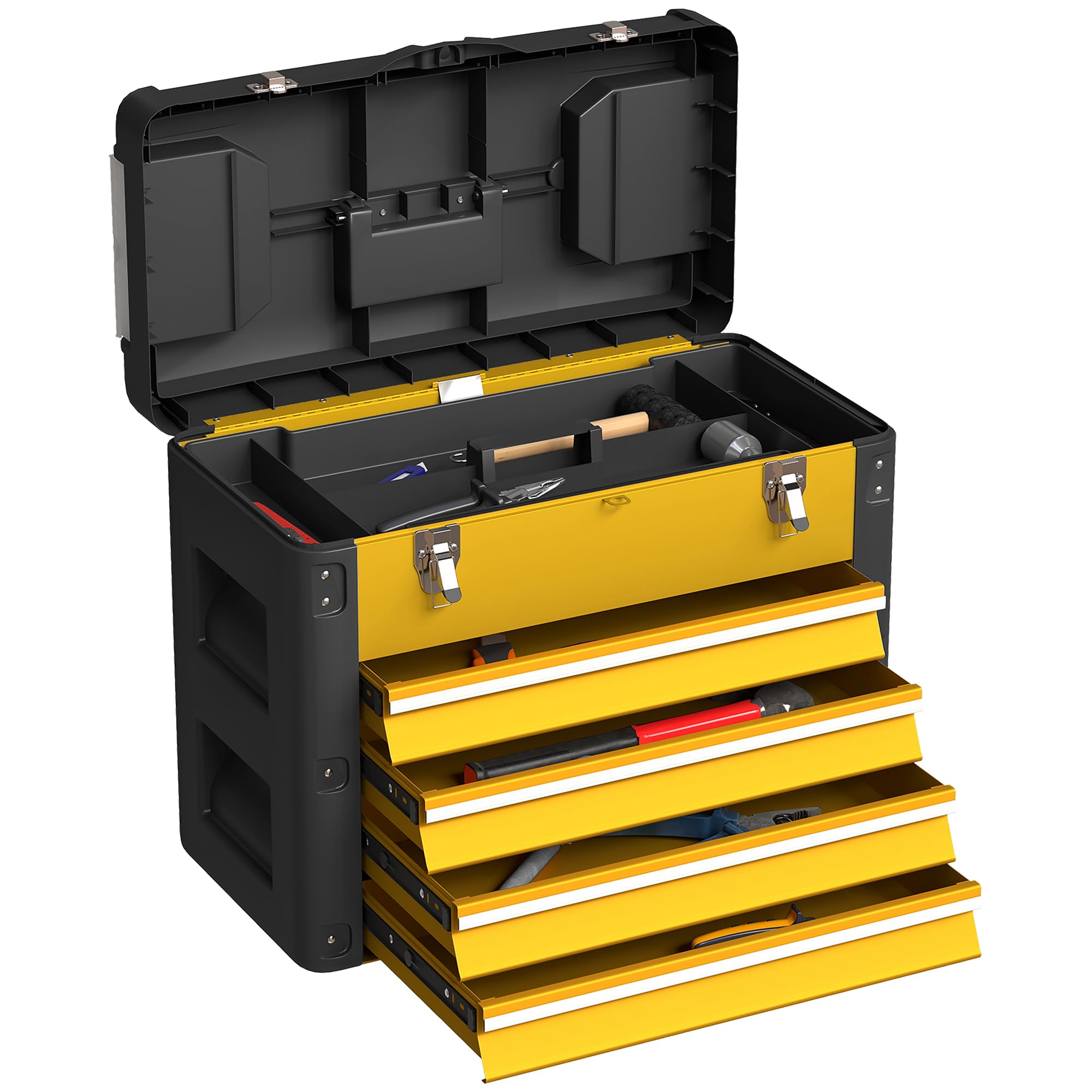 Homcom 4 Drawers Large Tool BoxSteel Toolbox With HandleYellow from B&Q