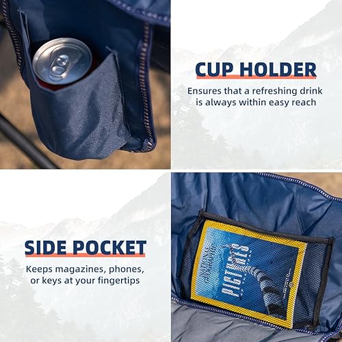 Miniatura 7 de Silla de campamento de gran tamaño acolchada con forma de luna redonda con soporte para tazas y bolsa de transporte, silla plegable y cómoda para