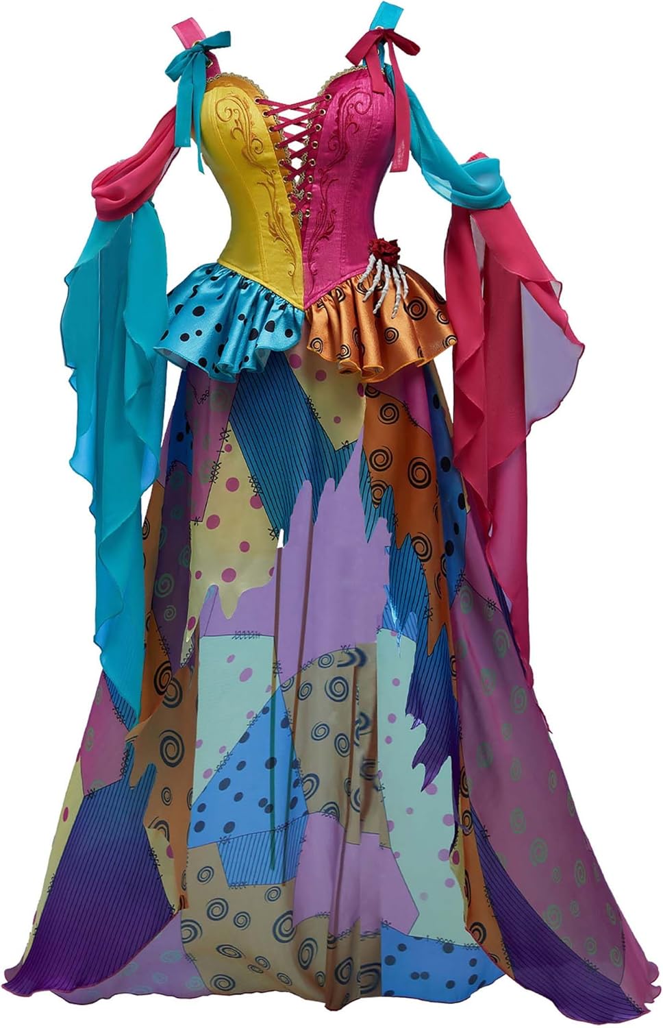 MEOWCOS Halloween Dancer Cosplay Costume Satin Waist-Cinching Top High-Slit Skirt Set with Accessories