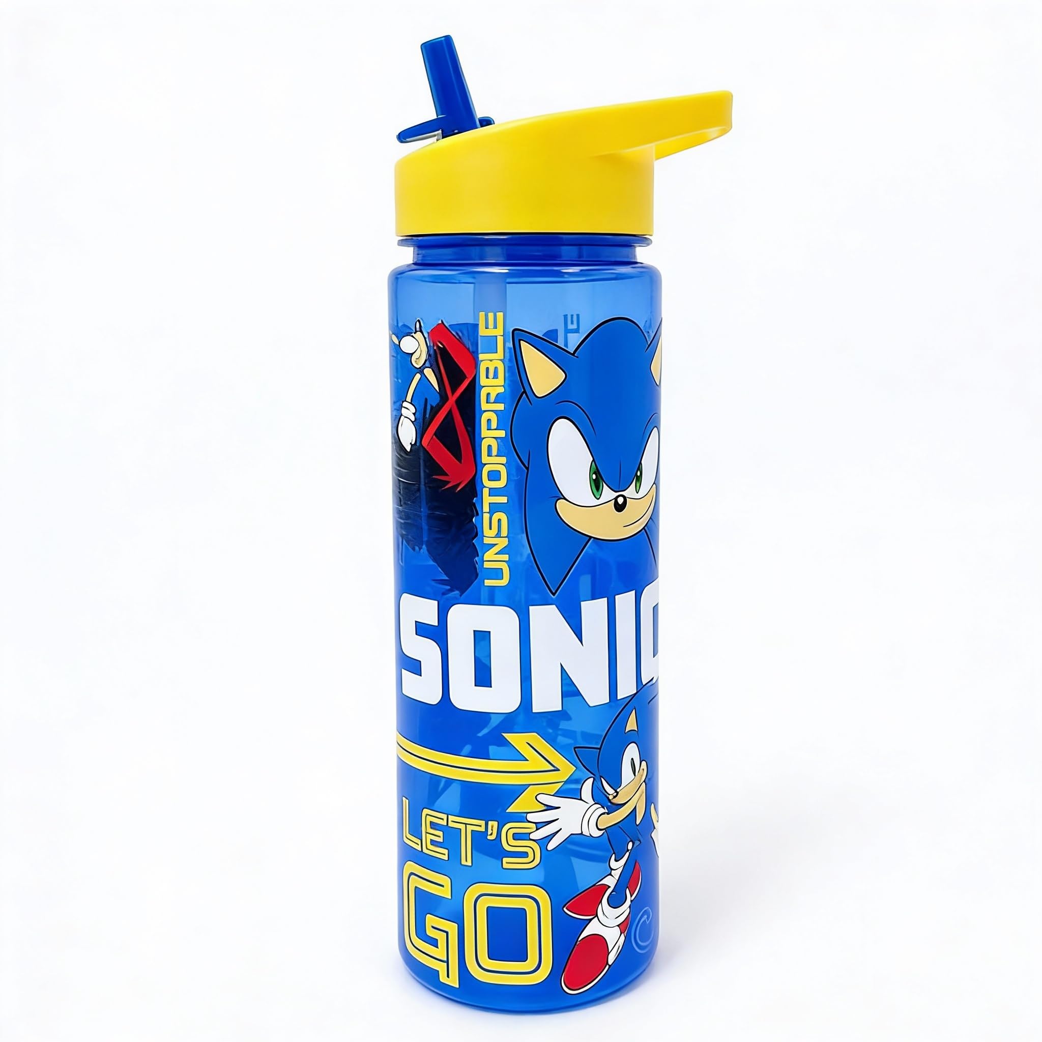 Sonic The Hedgehog 600ml Kids Water Bottle with Flip Spout & Straw – BPA Free Leak Proof Sports Drinks Bottle with Carry Loop – SEGA Official Sonic ‘Unstoppable’ Design, Blue