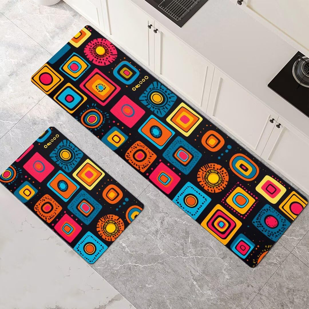 Alfombras de cocina de 2 piezas Colourful 45x70+45x140cm, alfombra baño secado rápido 1-1139