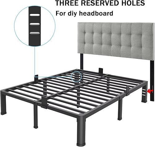 Miniatura 8 de FUIOBYVV Marco de cama full de 14 pulgadas con esquinas redondeadas y agujero para cabecero, retenedores de colchón, listones de acero resistente