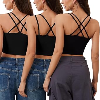 Sykooria Womens Basic Ribbed Crop Tank Tops Spaghetti Strap Camisole High Neck Cami Top 1-3 Packs