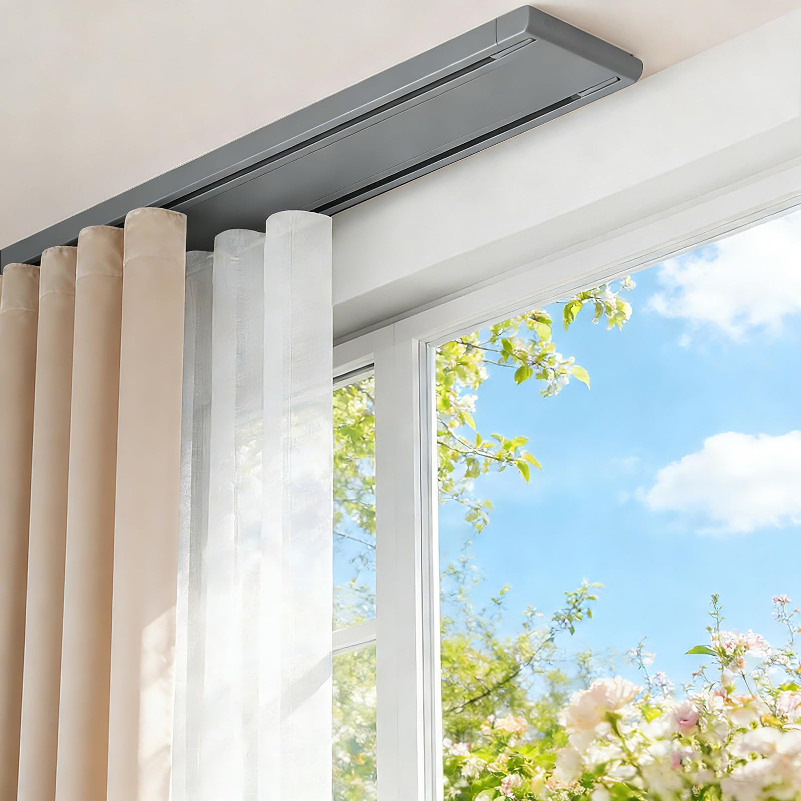 Rails de rideaux doubles ultra-fins et silencieux en aluminium pour fenêtres de camping-car et de chambre à coucher – Séparation d'intimité à montage au plafond, facile à installer, réglable de 5 à 8