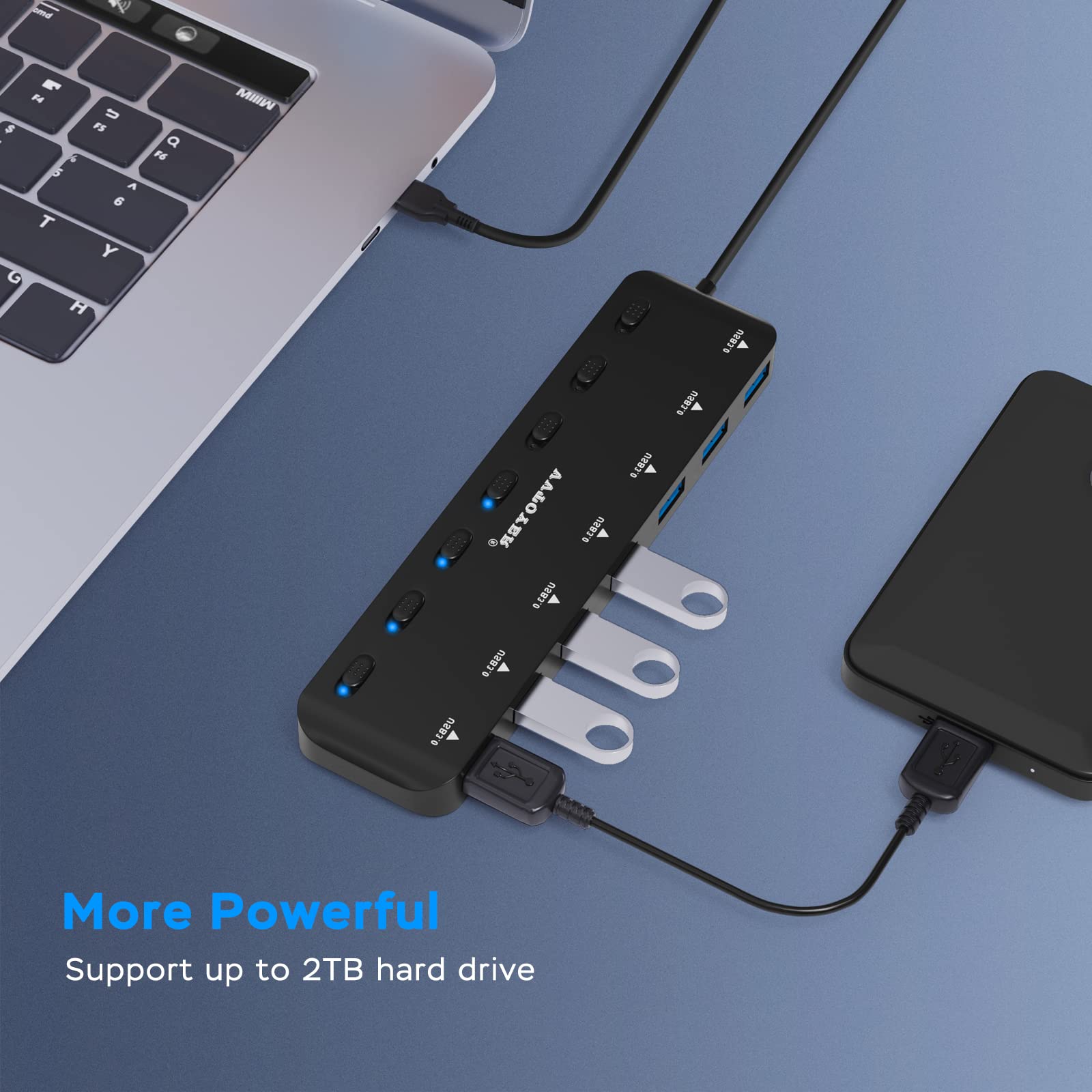 USB Hub 3.0 Splitter, 7-Port USB Extender für Laptop, VVTOYER USB Multiport Adapter Expander mit Individuelle Netzschalter und 23,6 Zoll langes Kabel
