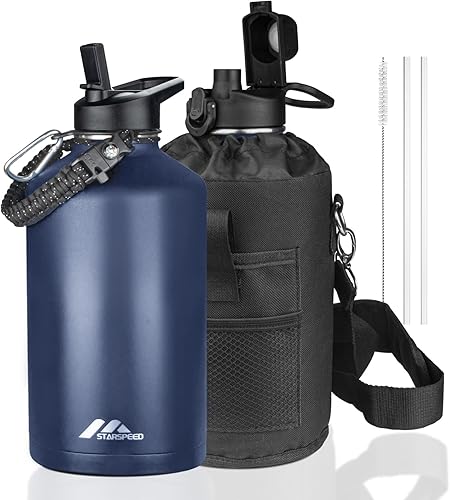 Miniatura 25 de StarSpeed - Botella de agua aislada de 32 oz con pajitas y 2 tapas, botella deportiva de acero inoxidable de doble pared con aislamiento al vacío,