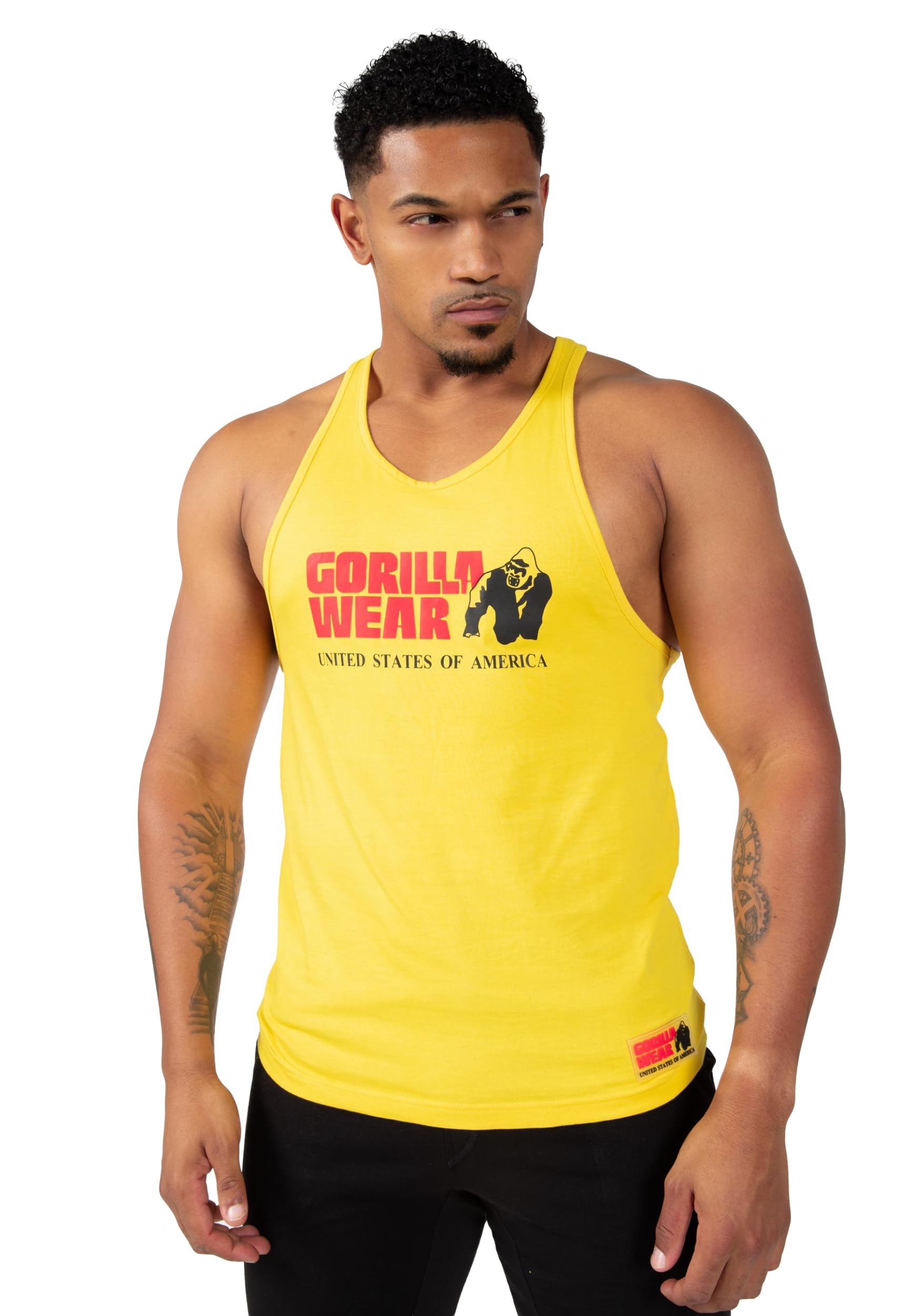 Gorilla Wear Classic Fitness Tank Top – Yellow – Bodybuilding Sport Leisure with Logo Print Light and Comfortable for Optimal Movement Made of Cotton