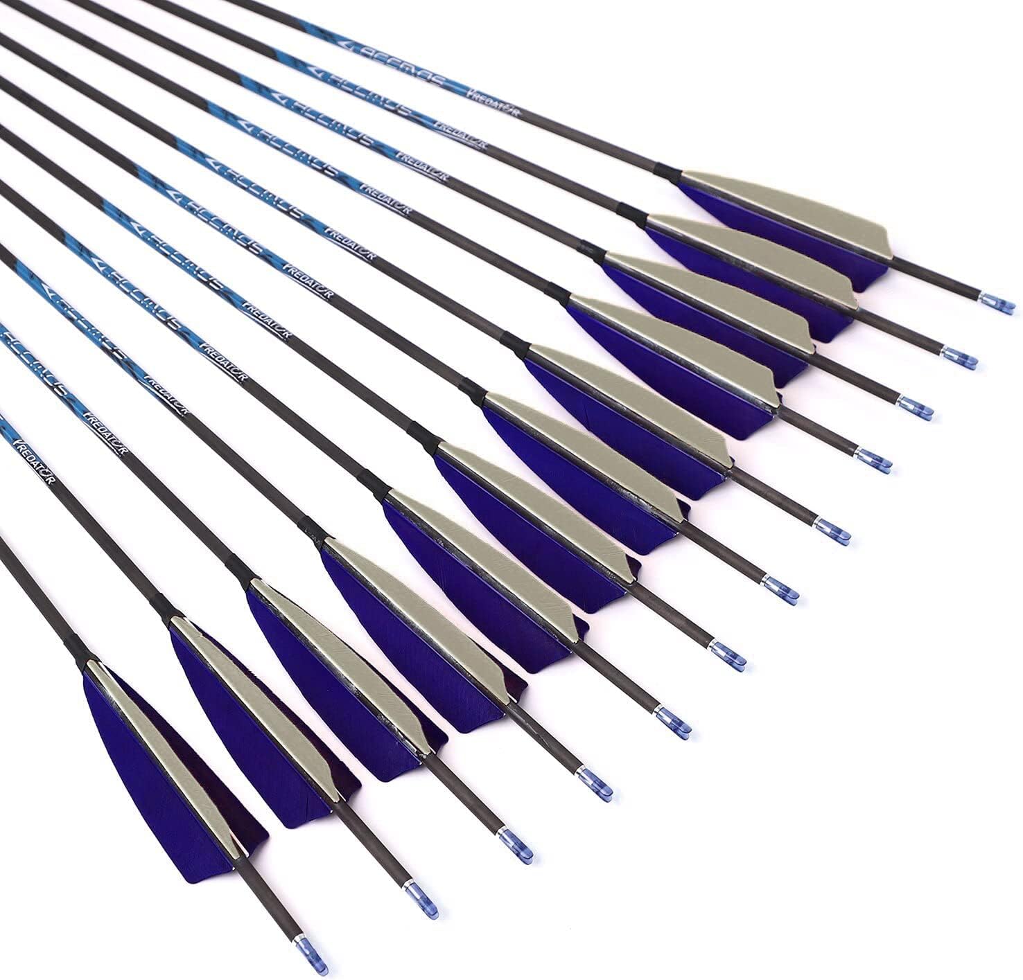 29-Inch Arrow Spine-600 Arrow Target Practice Arrow Hunting Arrow Carbon Arrows Compound Bow Recurve Bow Adult Youth Archery Indoor Outdoor Shooting Bullet Field Tip 12pc Style1