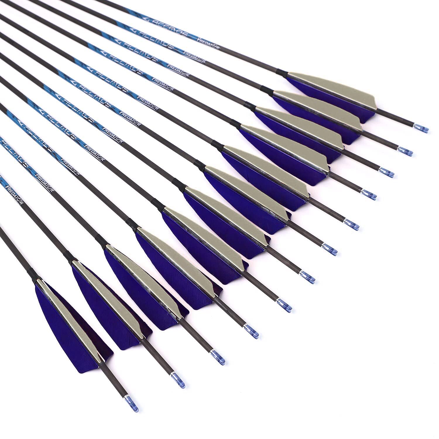 31 Flèches De Chasse En Carbone MILAEM - Spine 700-1000, Spin Vanes, Paquet De 6/12
